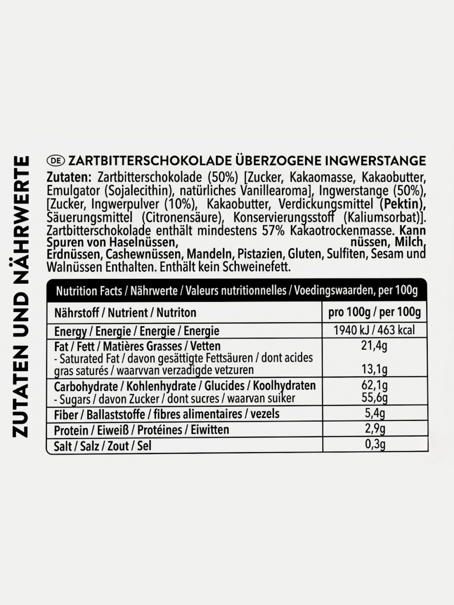 PATISLOVE Schokolade PATISLOVE Ingwerstäbchen in Zartbitterschokolade 80g – 57% Kakao, Handgefertigt,Mit kandiertem Ingwer.