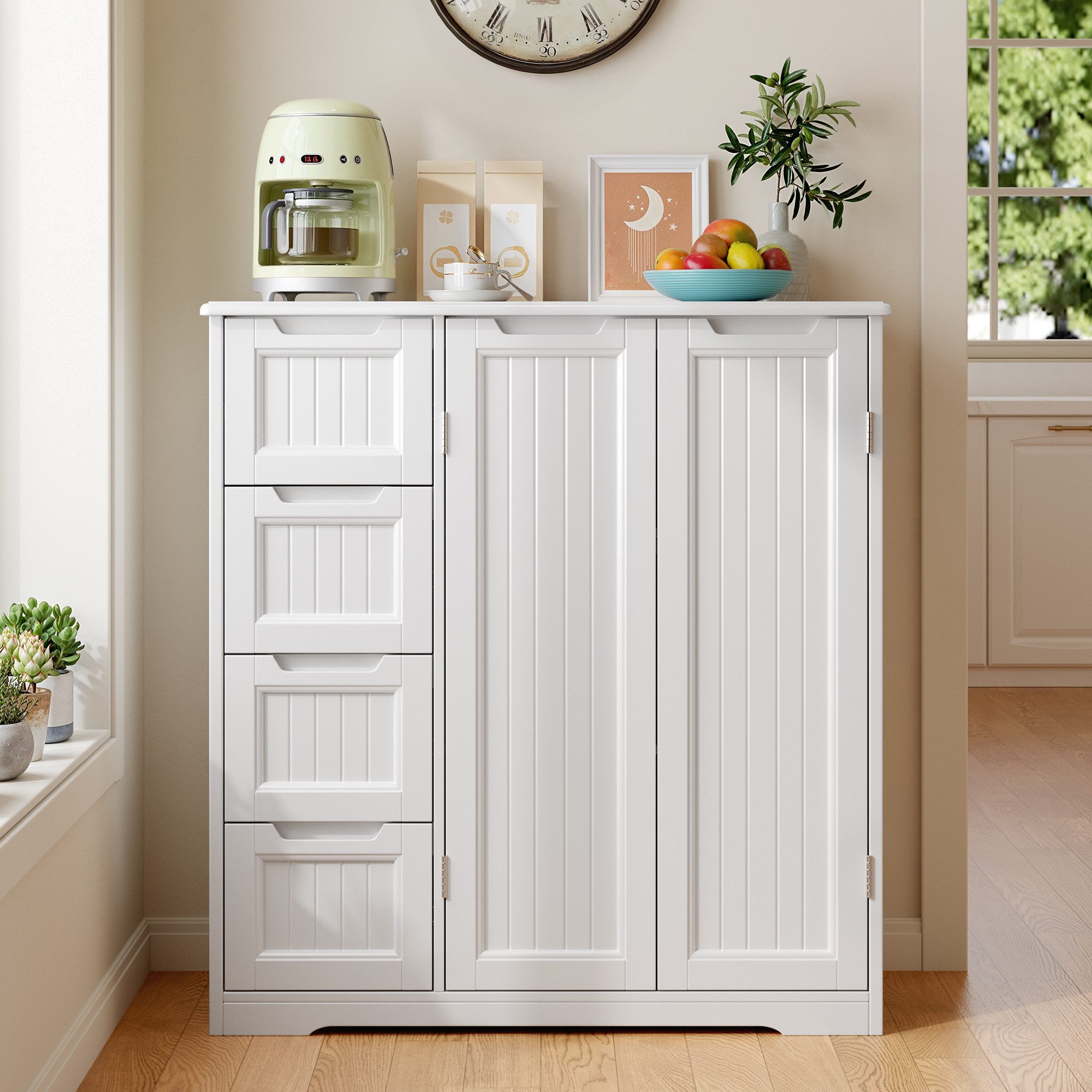 Blishom Kommode Badezimmerschrank 81x30x83 cm, Badschrank mit 4 Schubladen, Küchen-Vorratsschrank mit Verstellbarem Einlegeboden – Bild 5 von 5
