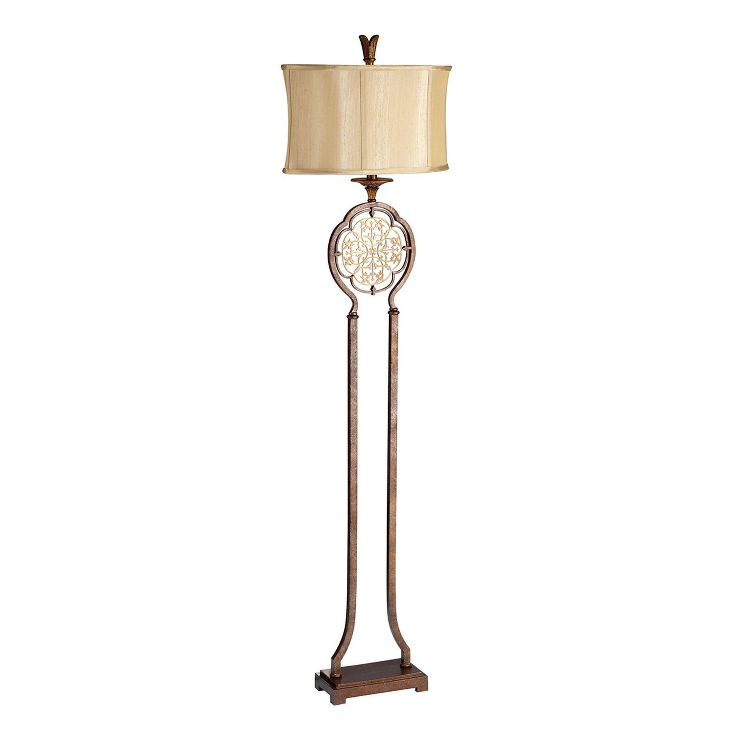 Licht-Erlebnisse Stehlampe SAMEA, ohne Leuchtmittel, Stehleuchte Wohnzimmer E27 160 cm Creme Bronze Stoff Metall