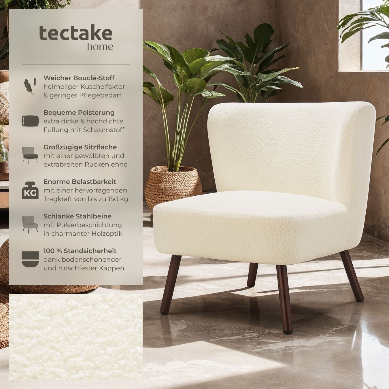tectake Relaxsessel Teddy-Cocktailsessel, gepolstert, mit Bouclé-Bezug günstig online kaufen