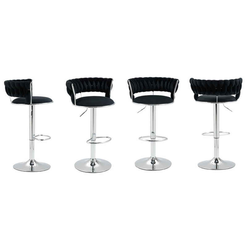AUKWIK Barhocker Set, Moderne Samt-Barstühle mit runden Rückenlehne und Fußstütze (Set, 4 St., 2 er Set), 360° drehbar und höhenverstellbar, aus Metall in Chrom-Optik