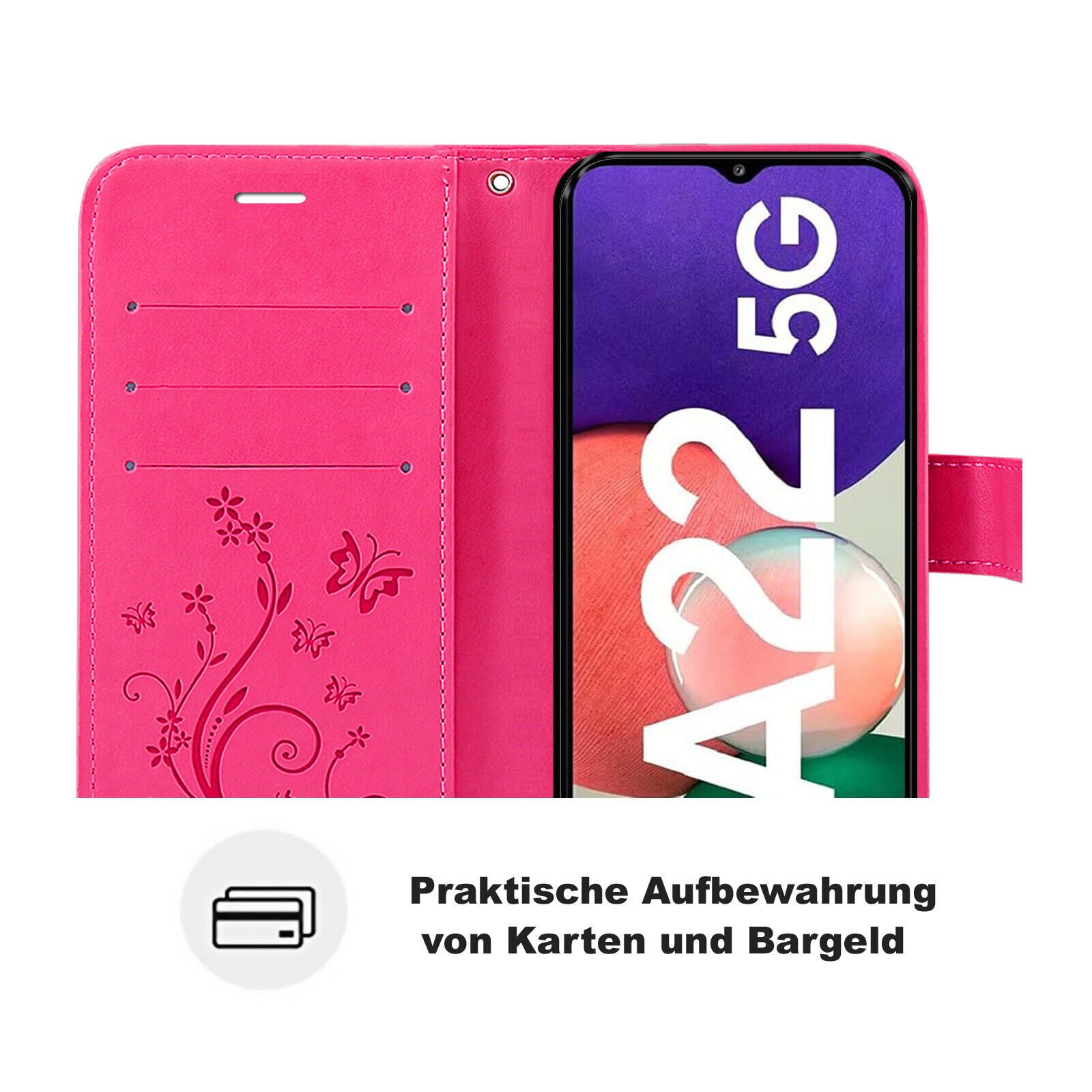betterfon Handyhülle Handytasche für Samsung Galaxy A22 5G Klapphülle, Bookstyle-Hülle: Magnetverschluss 3 Kartenfächer & Standfunktion – Bild 4 von 5