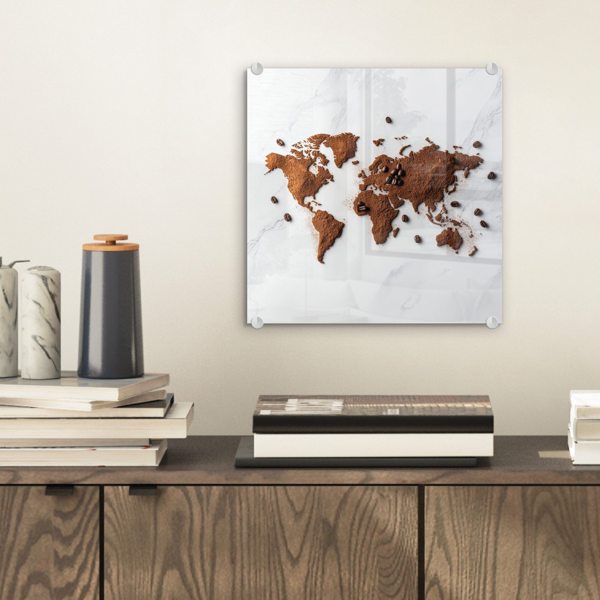 MuchoWow Acrylglasbild Weltkarte - Kaffee - günstig online kaufen