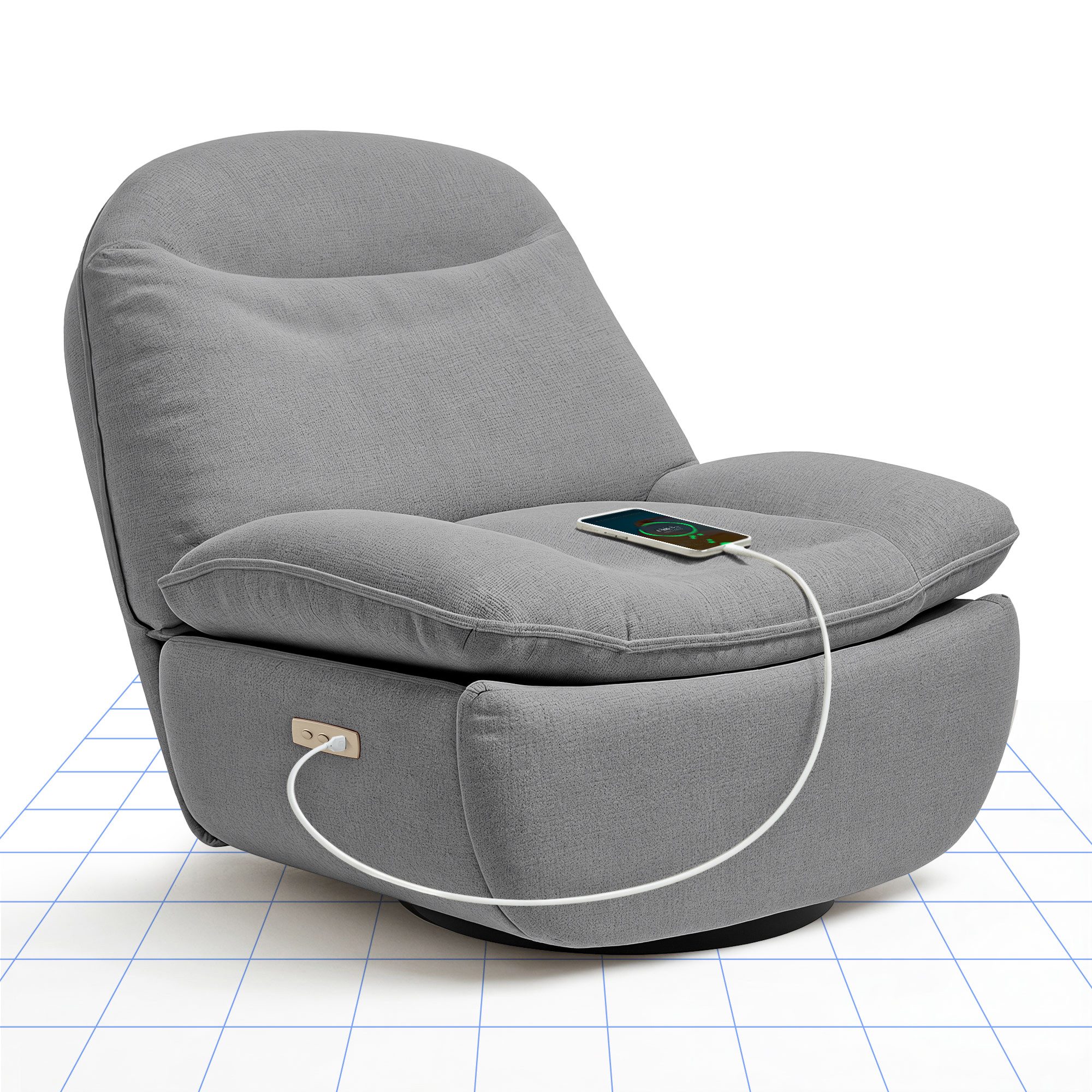 FLEXISPOT Sessel Schaukelsessel gemütlicher TV-Sessel, Relaxsessel (Schlafsessel mit USB, Drehsessel mit Rocking, Ruhesessel für Senioren & Stillenden), Versteckter Stauraum, 105° - 145° verstellbar, 159 KG belastbar