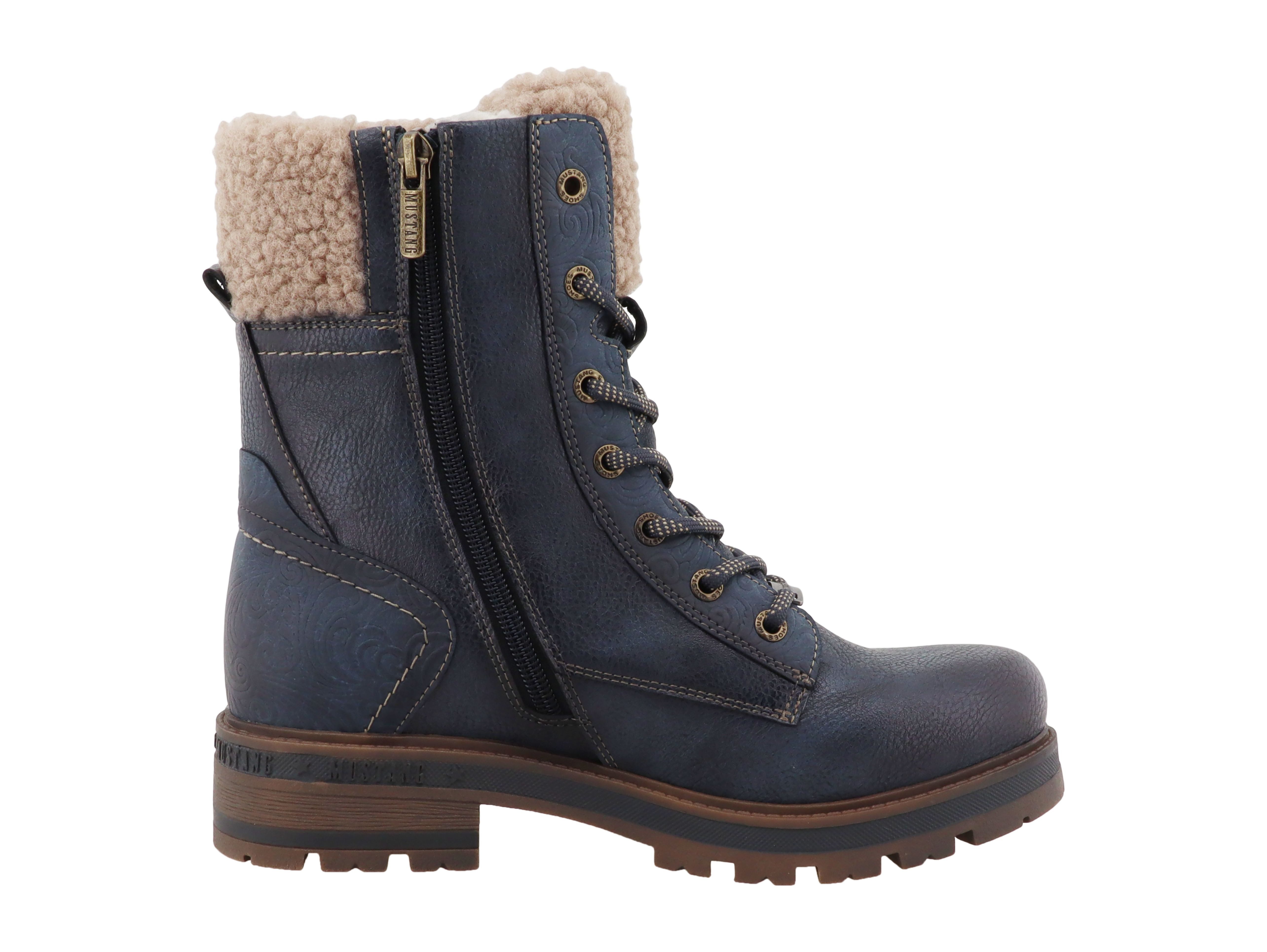 Mustang Shoes Stiefel Winterboots Blockabsatz, Schnürboots mit Warmfutter-Krangen – Bild 4 von 4
