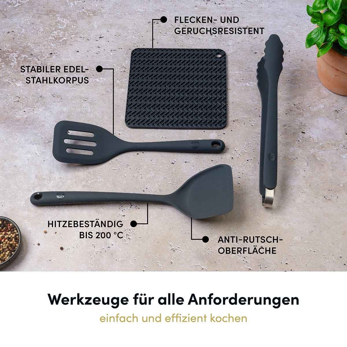 Hoffmann Germany Kochbesteck-Set 16-tlg. Küchenhelfer XXL Pfannenwender Kochlöffel (Set, 16-tlg., 16-tlg.: Pfannenwender, Kochlöffel, Zange, Stampfer, Ablage u. – Bild 5 von 5