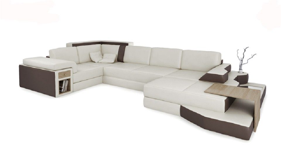 JVmoebel Ecksofa Design Sofa U Form Leder Wohnlandschaft Couch Polster Sitz, Made in Europe Weiß/Braun