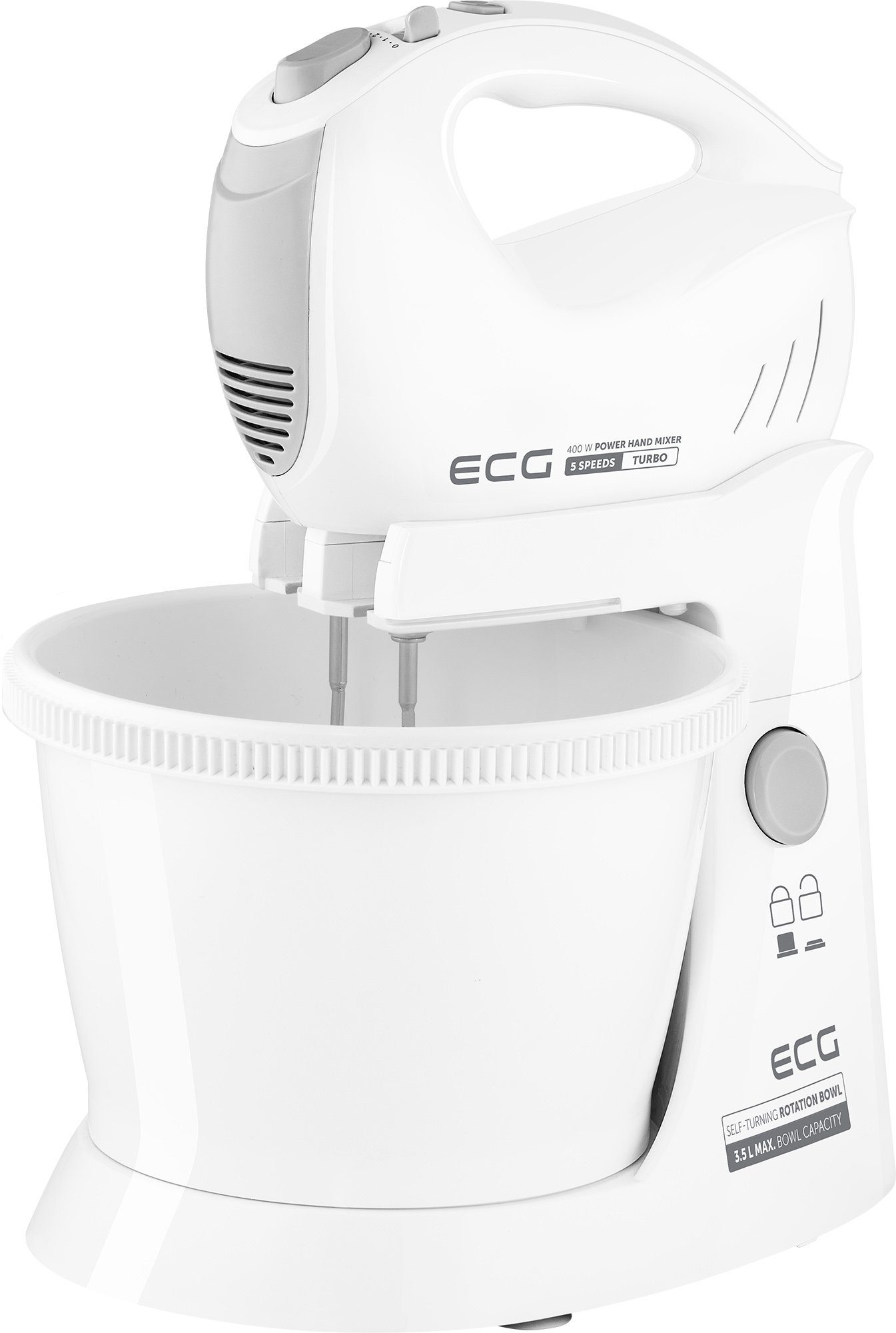 ECG Handmixer RSM 4052, 400 W, Handmixer mit Drehschüssel, Ständer mit motorgetriebener Drehschale