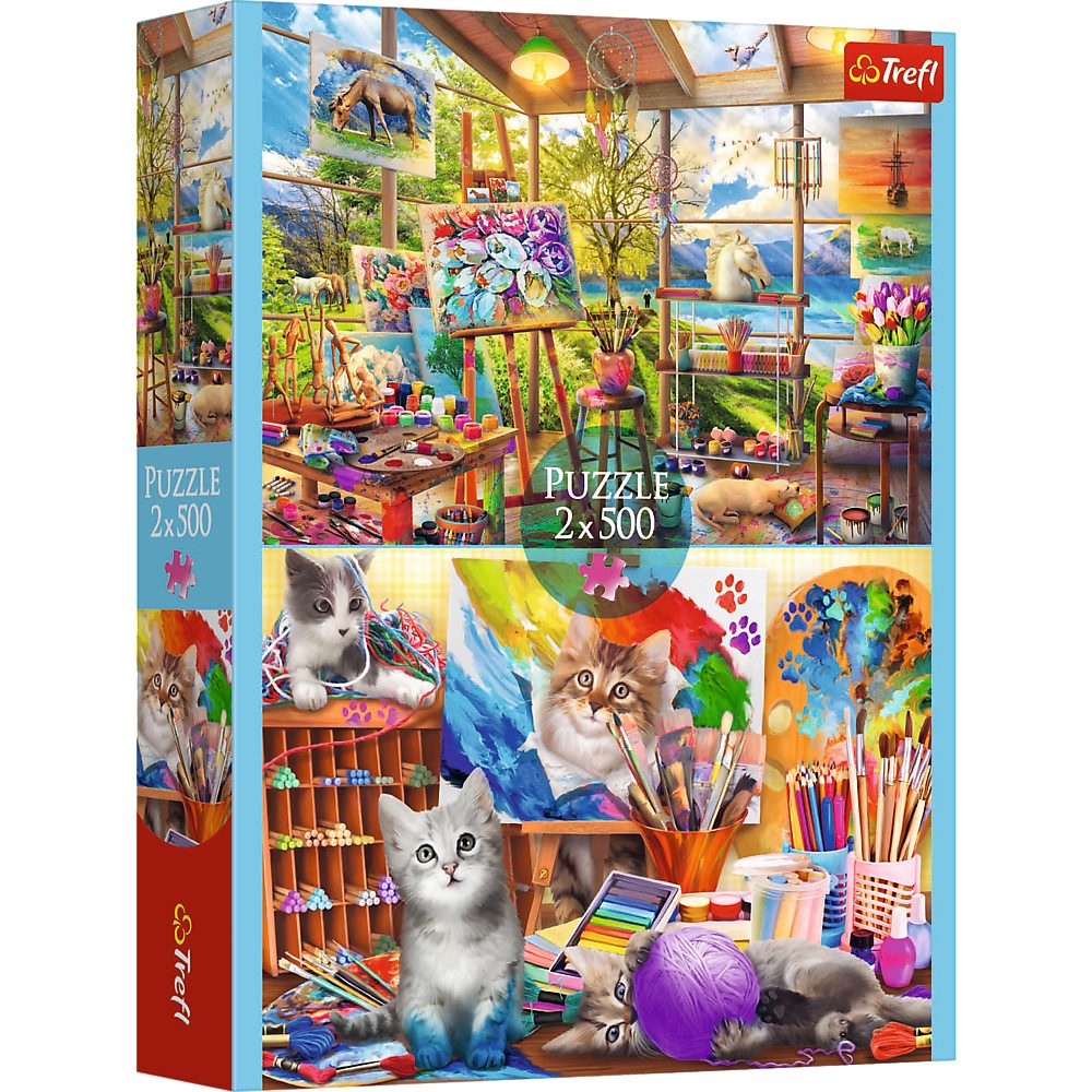 Trefl Puzzle Trefl, Katzen / Malerei, 2x500 Teile Puzzle, 500 Puzzleteile