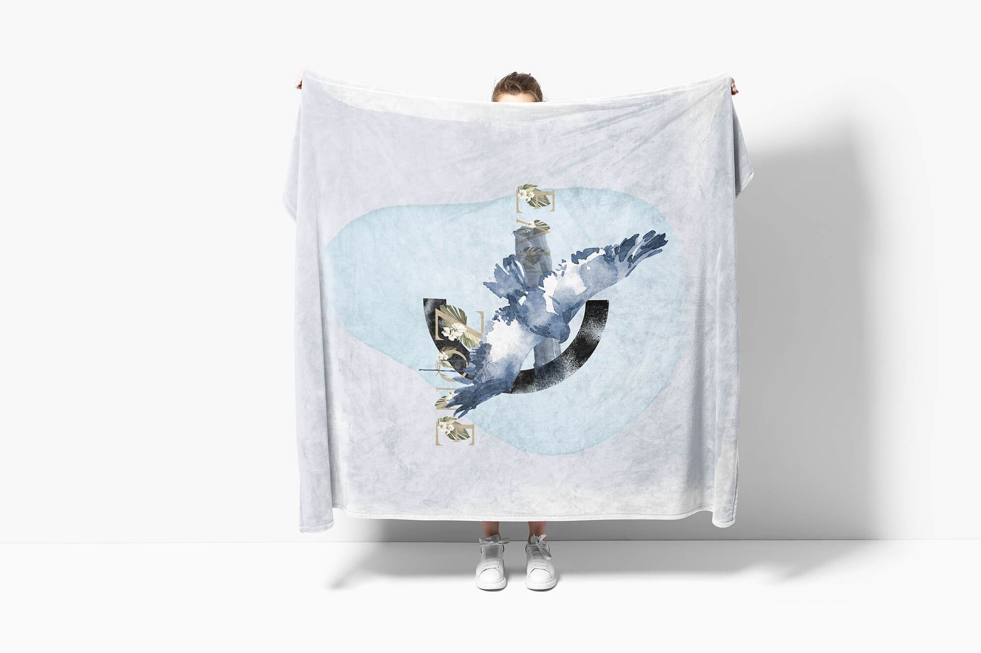 Taube Kuscheldecke Strandhandtuch Art Handtücher (1-St), Sinus Aquarell Baumwolle-Polyester-Mix Handtuch Handtuch Saunatuch Motiv Duschhan, Blautöne Kunstvoll