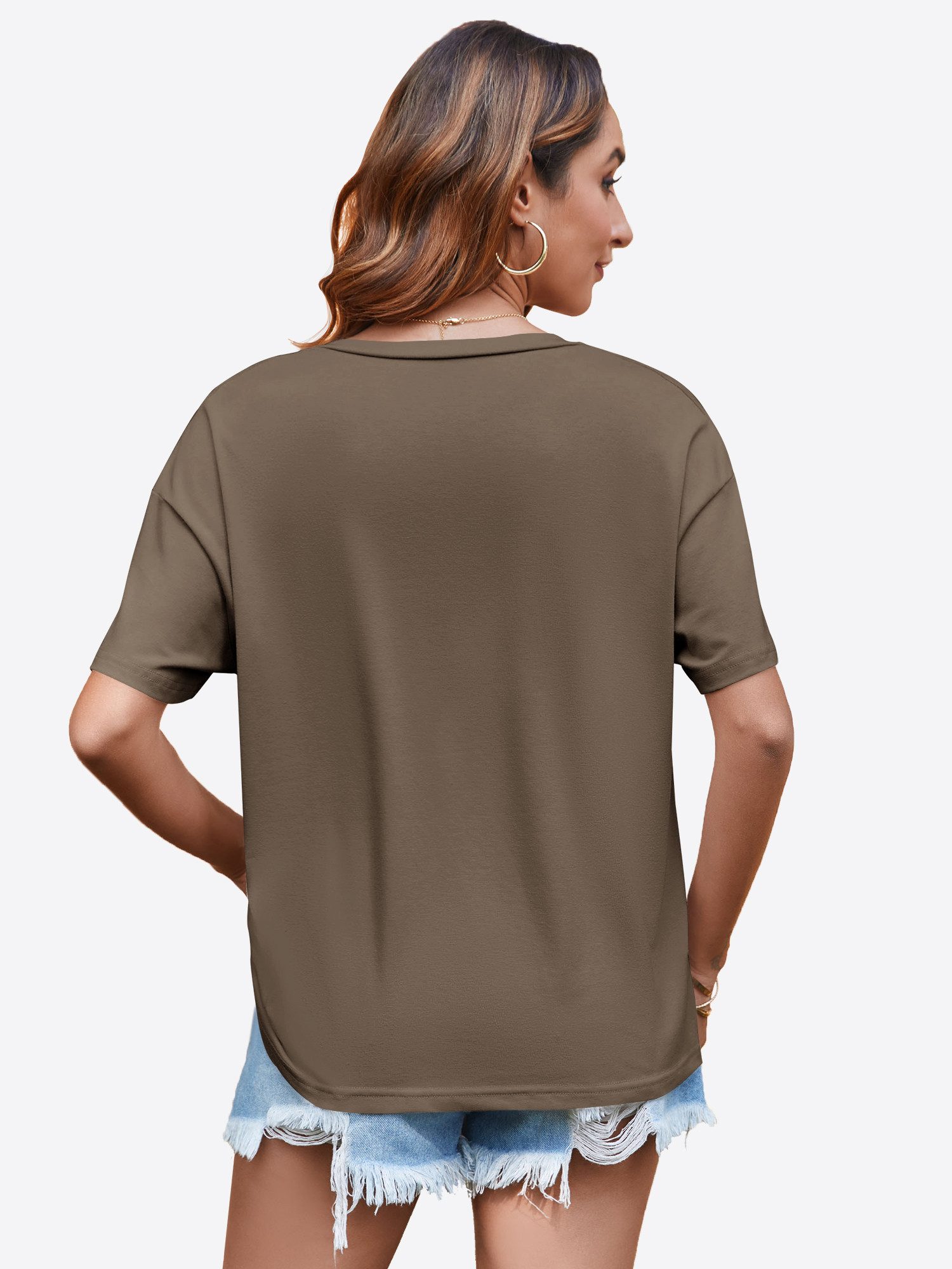 Imily Bela T-Shirt Damen Freizeit Kurzarmtop (Packung, 1-tlg., 1per-Pack) Einfarbig – Bild 3 von 5