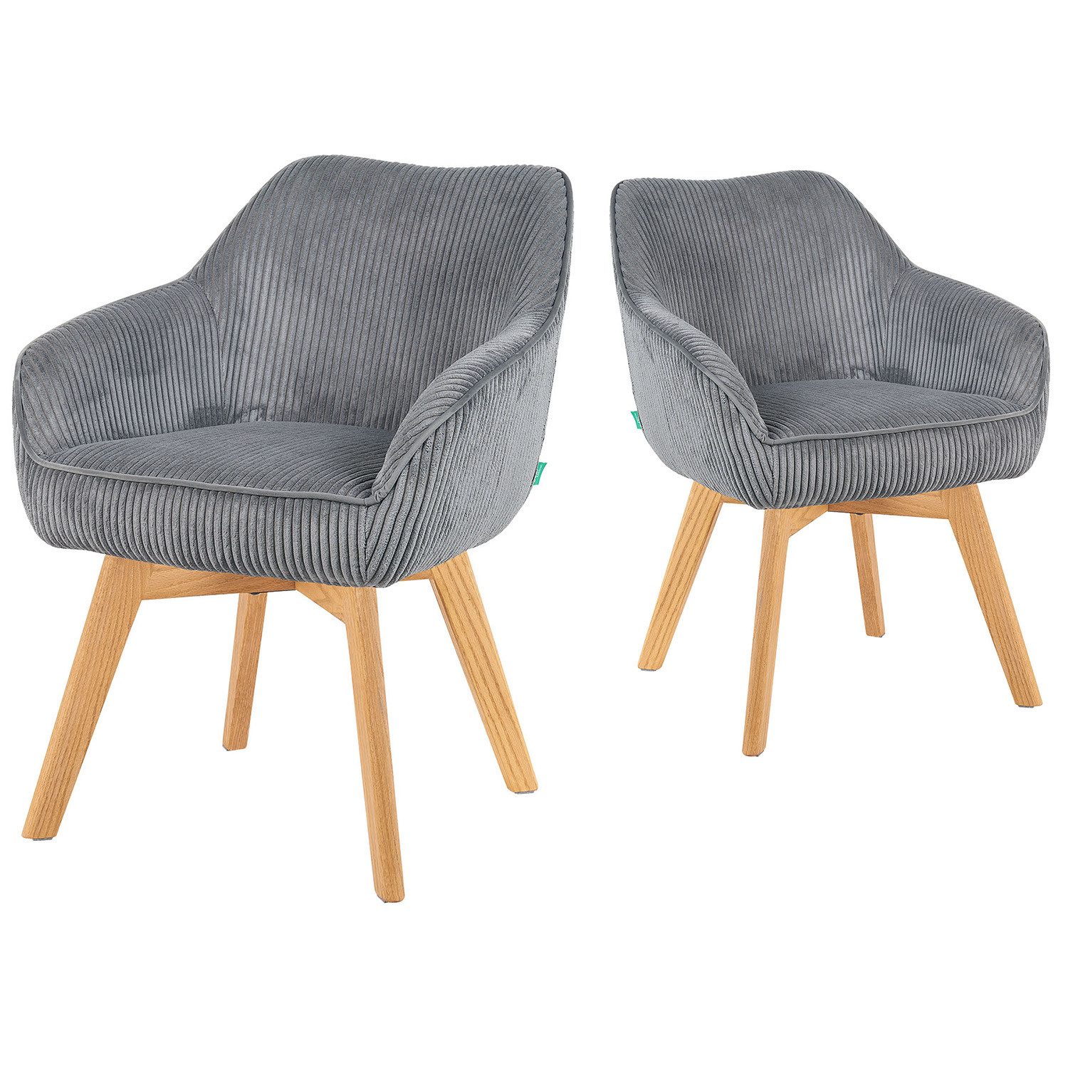 DUBI Möbel Drehstuhl Mika-Jara 2er-Set, Federkern, Eiche geölt, 360° drehbar im 2er-Set