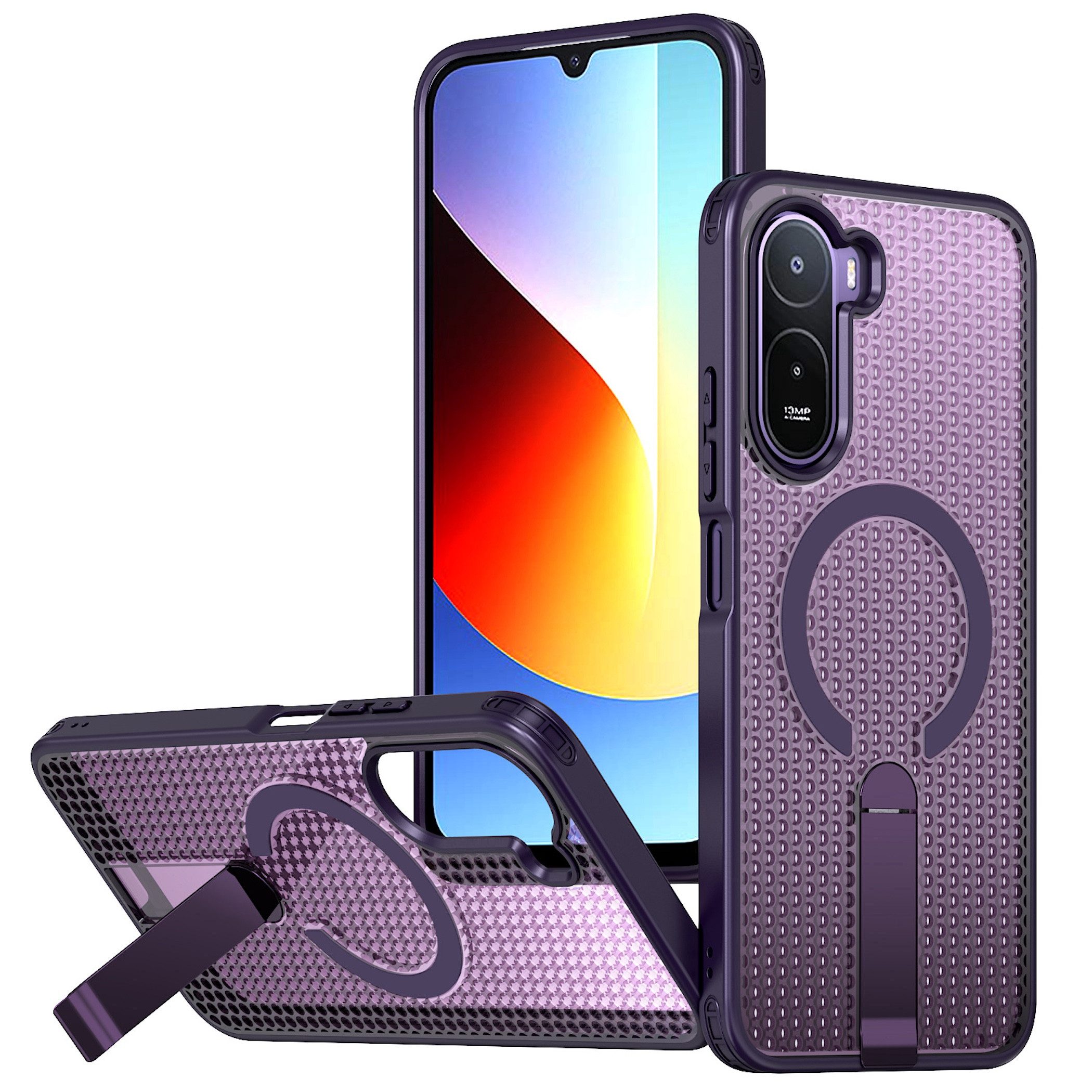Wigento Handyhülle Magnetische Kickstand Silikon Xiaomi Redmi A7 Pro TPU / PC Lila 6,9 Zoll, Magnetring, Kamera Schutz, stoßabsorbierend, auftsellbar