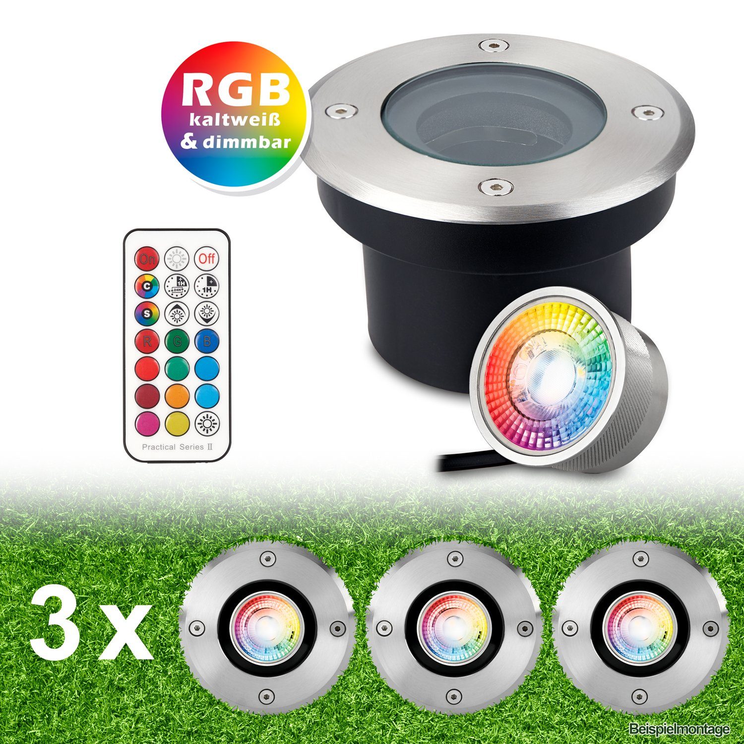 LEDANDO LED Einbaustrahler 3er Pack Flacher LED RGB Bodeneinbaustrahler mit tauschbarem RGB Leuch