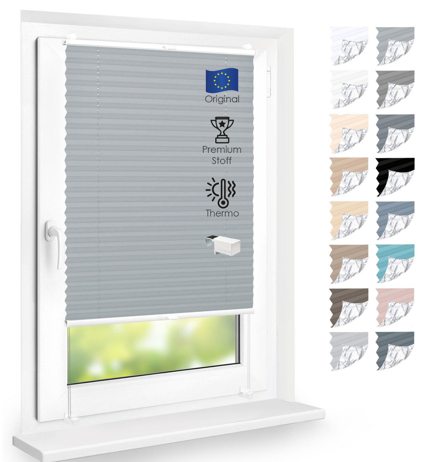DomDeco Plissee Premium Thermo Plissee ohne Bohren, Sichtschutz, lichtdurchlässig, blickdicht, Klemmfix, Thermo-Wärmeschutz, verdunkelnd, blickdicht, Stufenlos