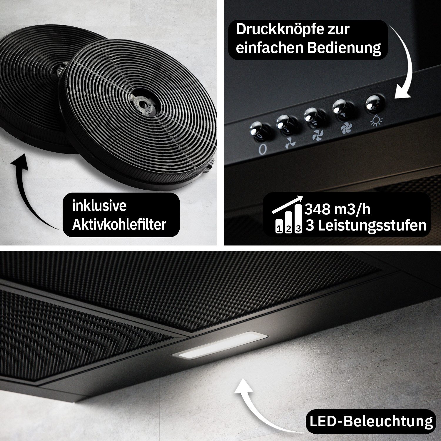 KKT KOLBE Wandhaube Dunstabzugshaube 60cm PLUS350S Wandhaube / Abzugshaube / Abluft / Umluft / Schwarz / LED – Bild 4 von 5