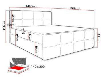 MIRJAN24 Boxspringbett Fuego (mit Hauptmatratze, Topper, Kopfteil), 140, 160, 180 / 200 cm, mit zwei Bettkästen