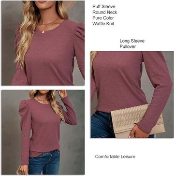 KIKI 2-in-1-Pullover Damenhemden Lässiger Rundhalsausschnitt mit Langen Puffärmeln( Größe L)