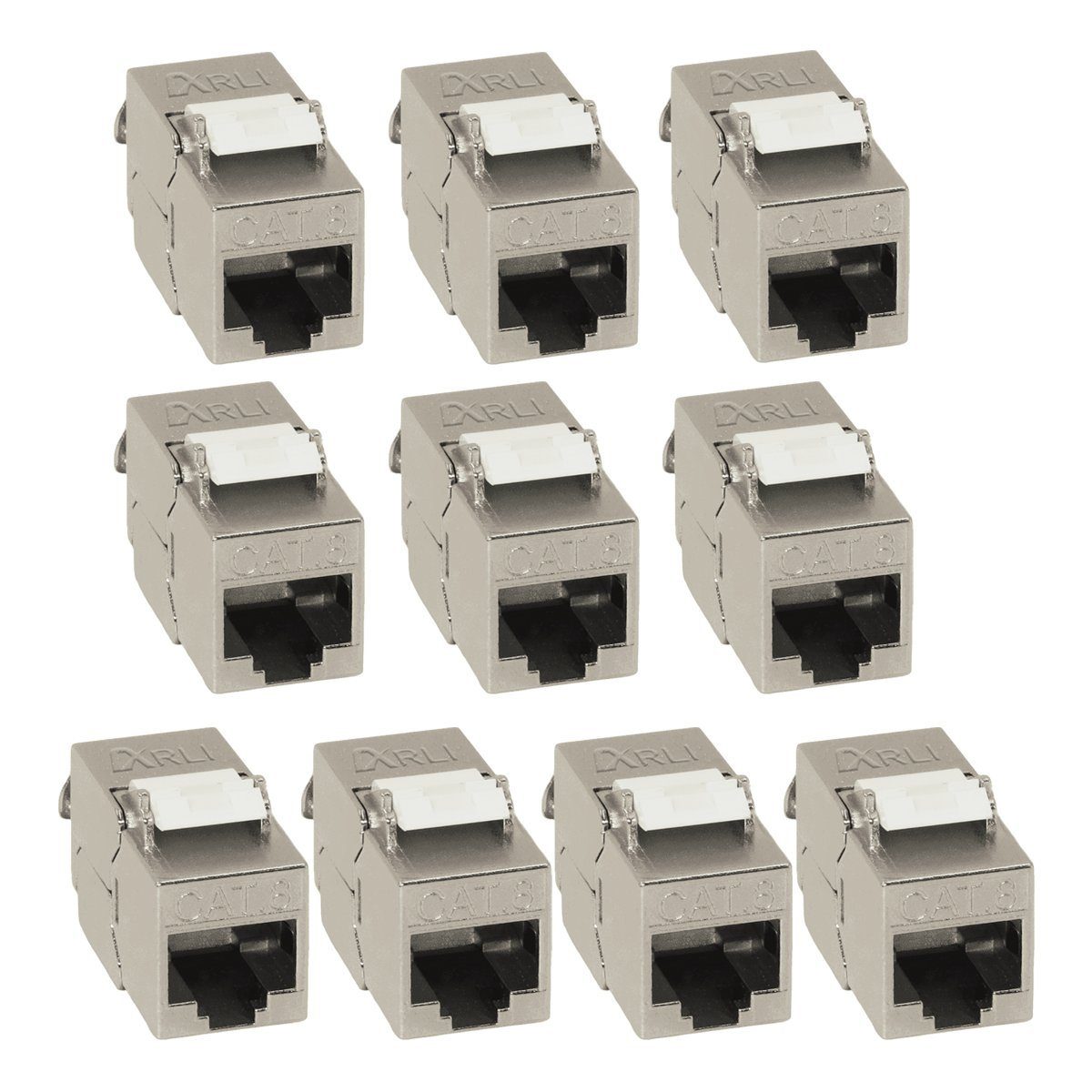 ARLI 10x Keystone CAT8.1 Modul metall geschirmt werkzeuglose Montage Netzwerk-Adapter RJ45-Buchse zu Netzwerkkabel, Snap In Montage I Einfache Feldmontage