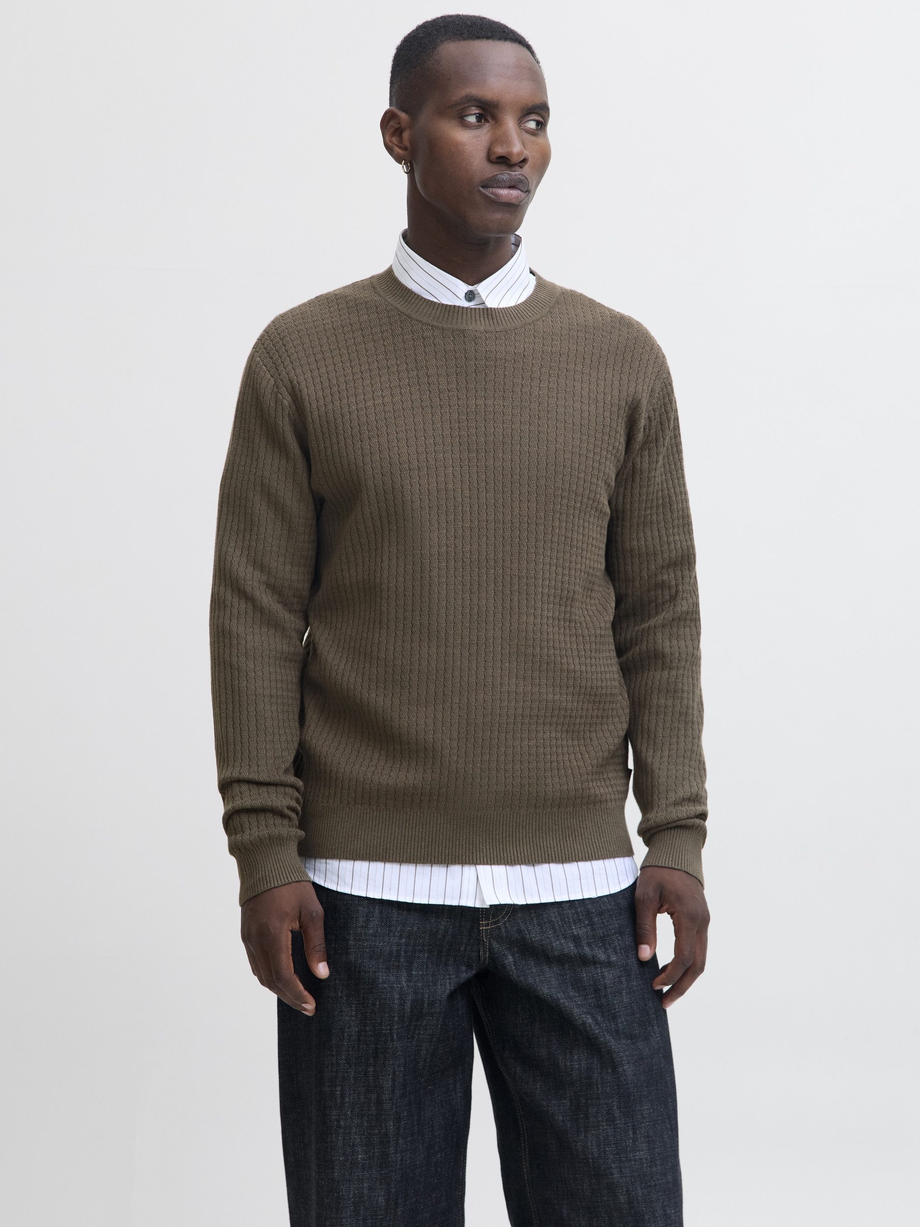 Jack & Jones T-Shirt JPRBLUBARKLEY KNIT CREW NECK CH LN, Crocodile/Twist/Zizag structure