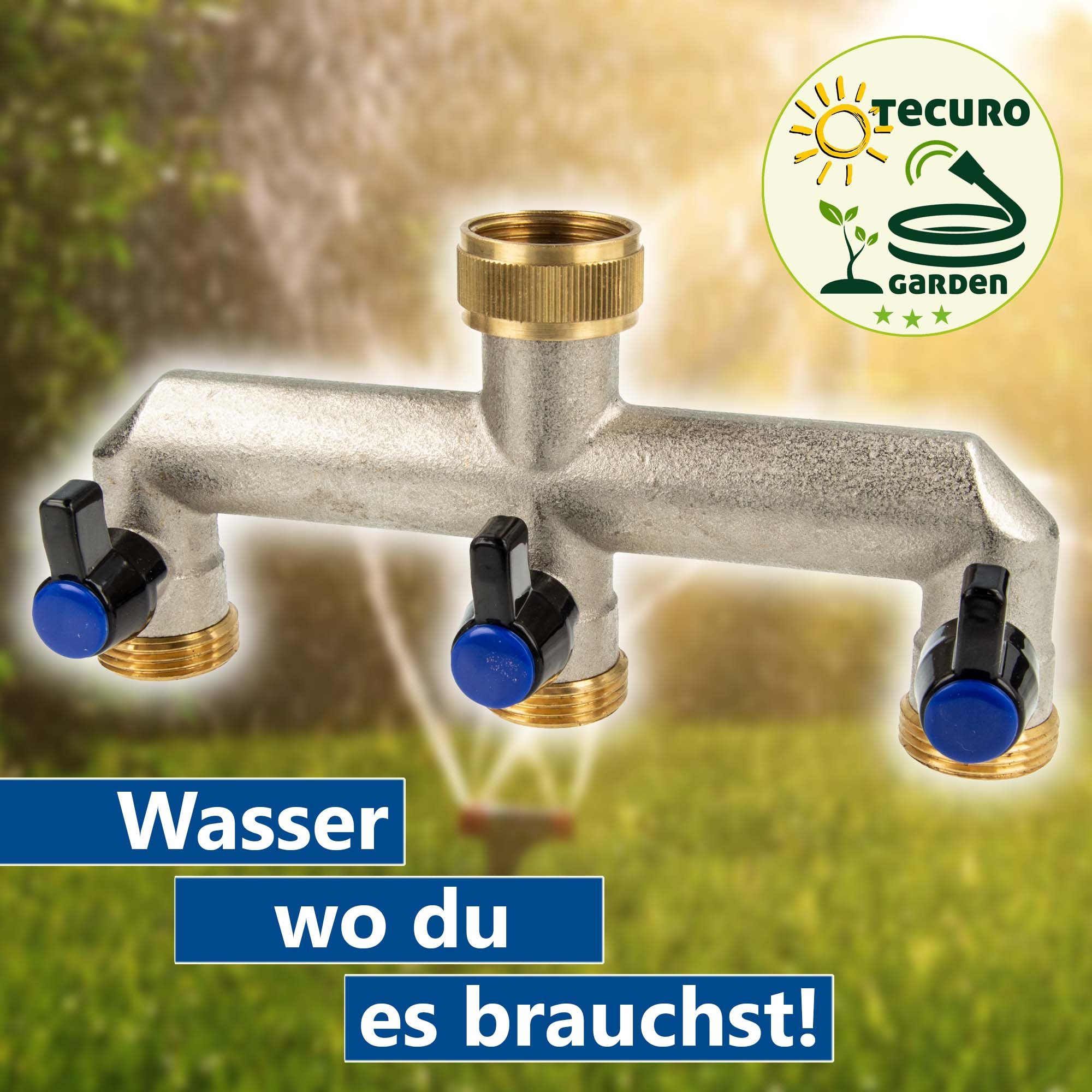 tecuro Bewässerungssystem 3-Wege Verteilerstück 3/4 Zoll (DN15), einzeln absperrbar