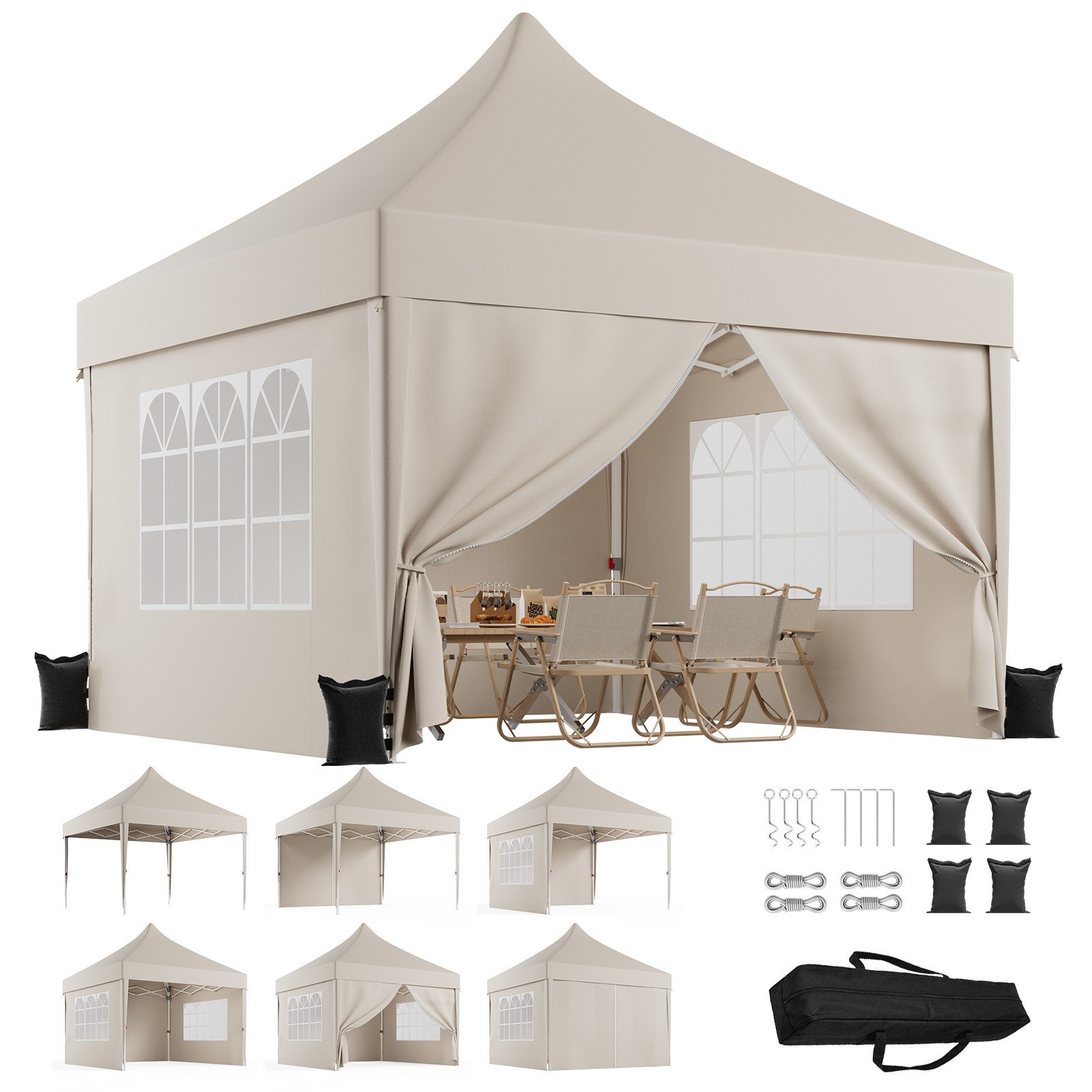 HOMALL Pavillon wasserabweisend stabil winterfest Gartenpavillon 3*3/3*6m Partyzelt, mit Seitenteilen und Sandsäcke, Windbeständig stabil
