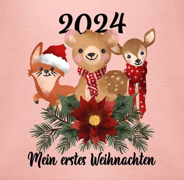 Shirtracer T-Shirt 2024 Mein erstes Weihnachten mit süßen Tieren - schwarz Weihnachten Kleidung Baby