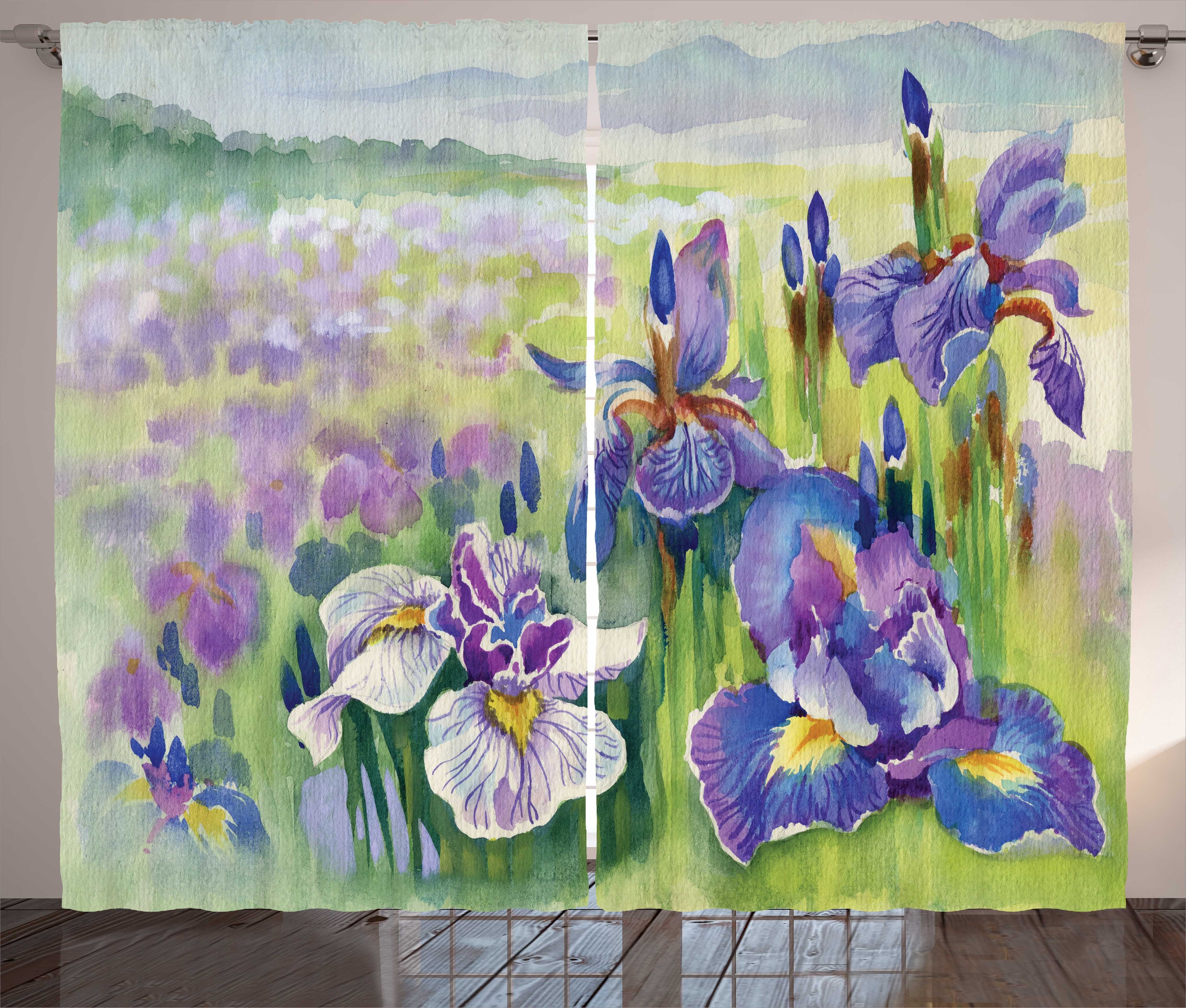 Gardine Schlafzimmer Kräuselband Vorhang mit Schlaufen und Haken, Abakuhaus, Blumen Nahaufnahme des violetten Blüten