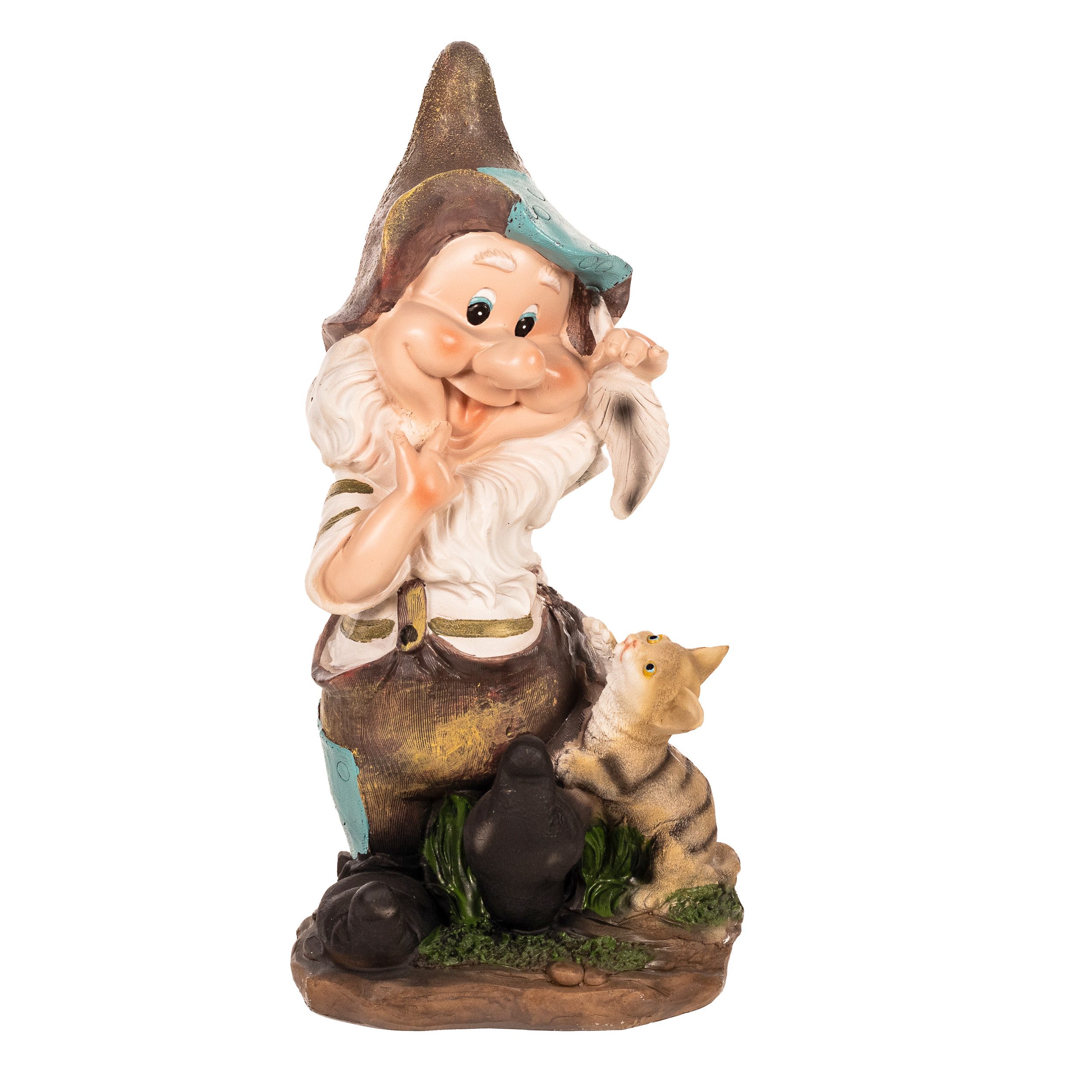 BIRENDY Dekofigur Großer Zwerg Gartenzwerg XL Gartenwichtel Katze Groß 41cm Gartenfigur