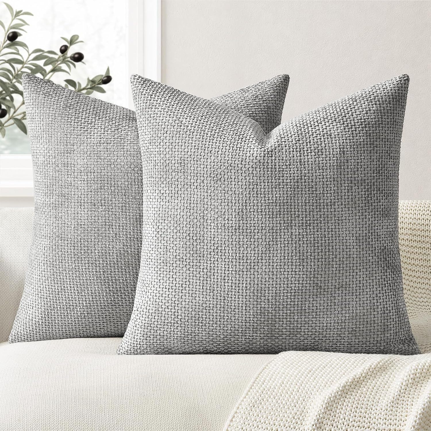 Topfinel Kissenbezug 40x40 samt Flausch Chenille sofa dekokissenbezüge Rattanstreifen Boho, (2 Stück), Kissenbezug 40x40 Grey Wohnzimmer Schlafzimmer pflegeleicht