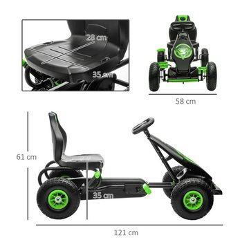 HOMCOM Go-Kart Kettcar Tretauto mit Gummireifen, für Kinder ab 5 Jahren, Grün+Schwarz, 121L x 58B x 61H cm