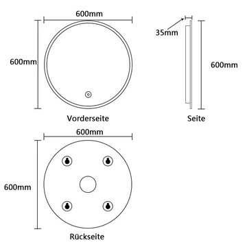 YOLEO Badspiegel Wandspiegel mit Touchschalter LED-Beleuchtung Spiegel