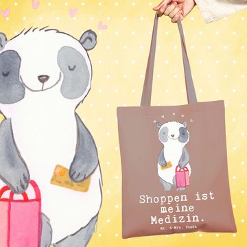 Mr. & Mrs. Panda Tragetasche Panda Shopping - Braun Pastell - Geschenk, Einkaufstasche, einkaufen, (1-tlg), Lange Tragegriffe