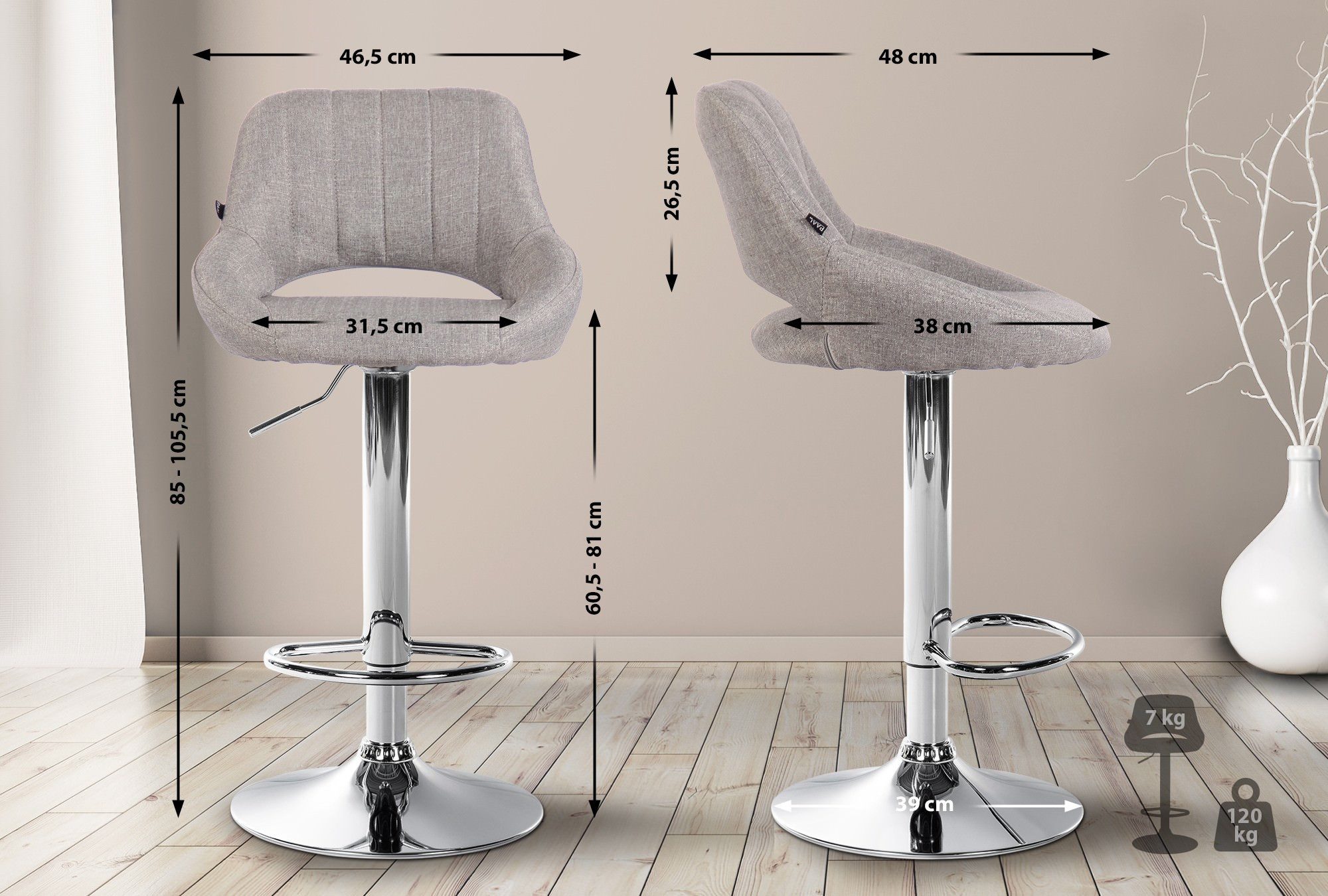 CLP Barhocker Milet Stoff (2er Set, günstig online kaufen