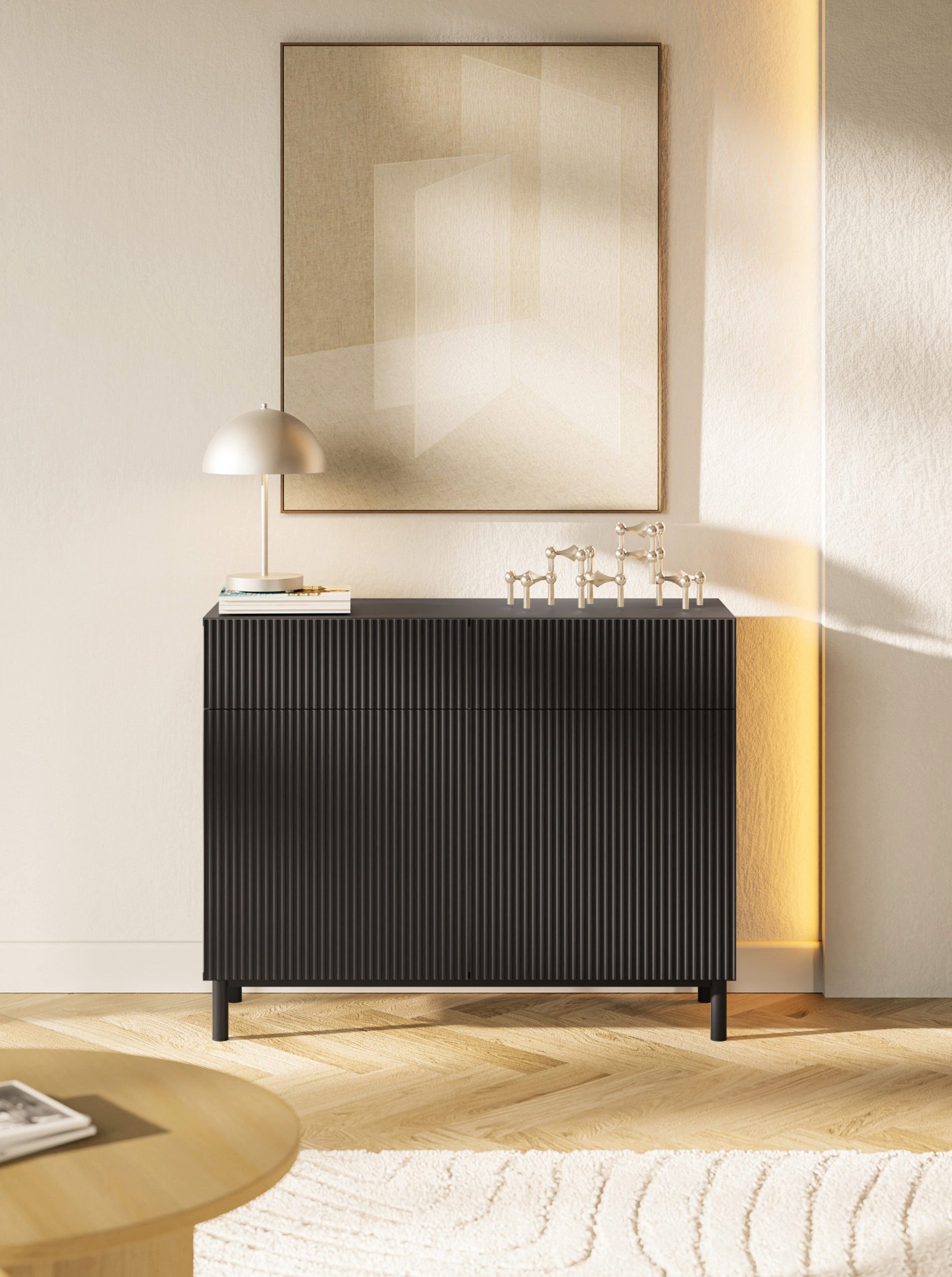 Selsey Sideboard VELDIO NEW, Sideboard mit Rillenfront – 2 Türen & 2 Schubladen, 100 cm