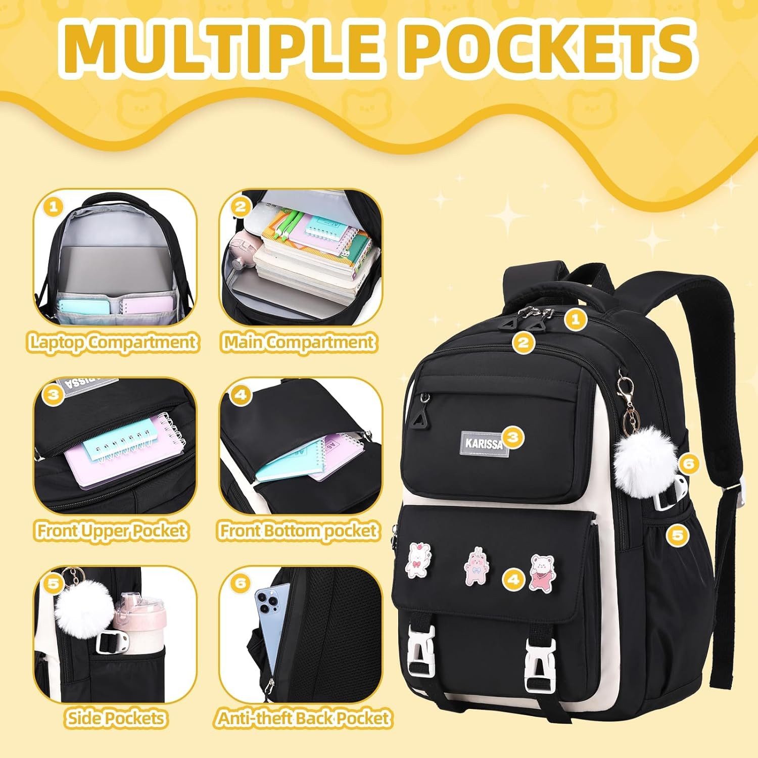 LIANNA Schulrucksack Kinderrucksack Mädchen 3-teilig, Diebstahlsicherung, Federmäppchen (Set, 3-tlg., Kinderrucksack Mädchen 3-teilig, Diebstahlsicherung, Federmäppchen)