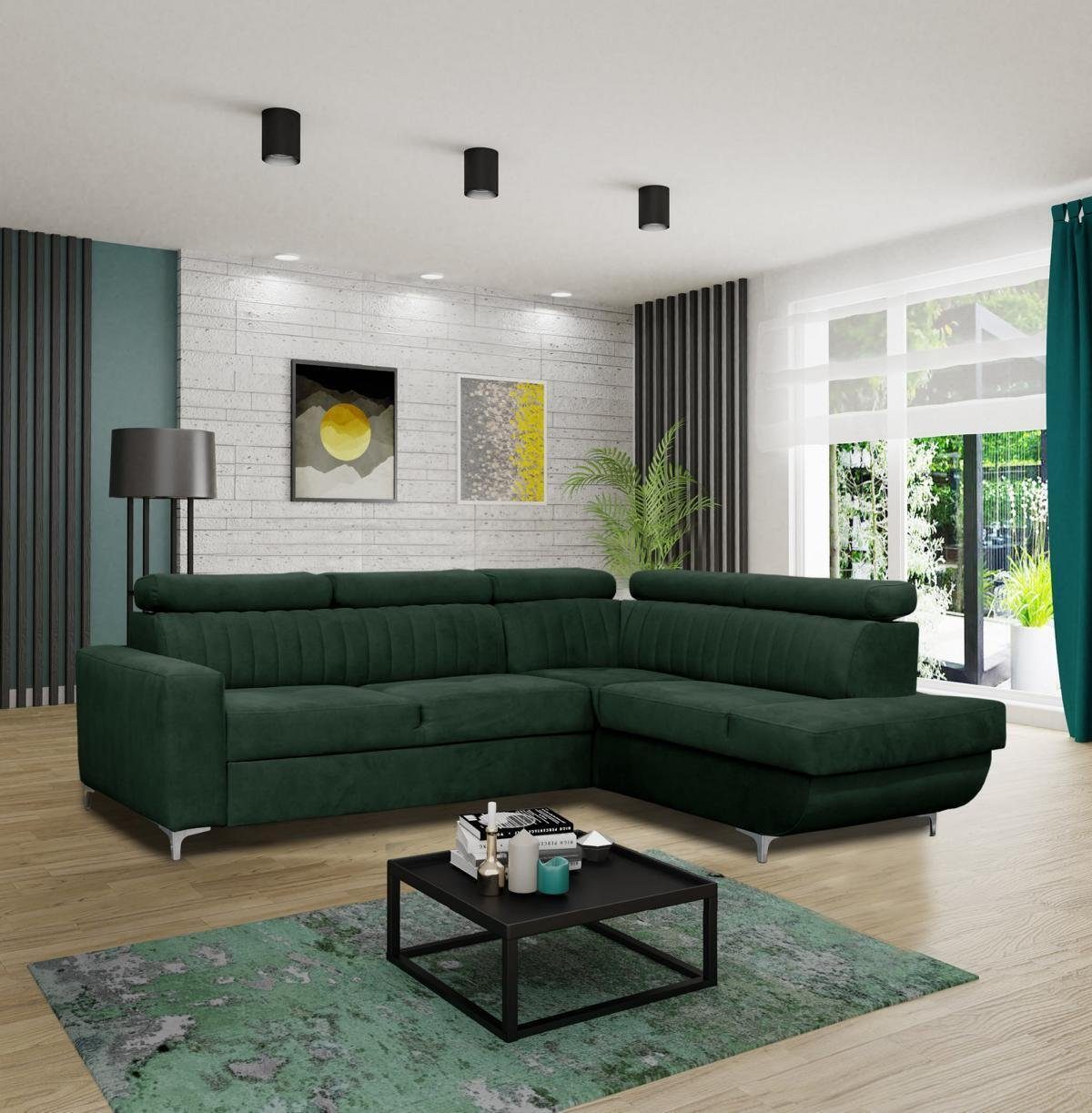 in Europe Sofa Couch Sofas JVmoebel Sitz Wohnzimmer, Ecksofa Ecke Made L-Form Textil Grün