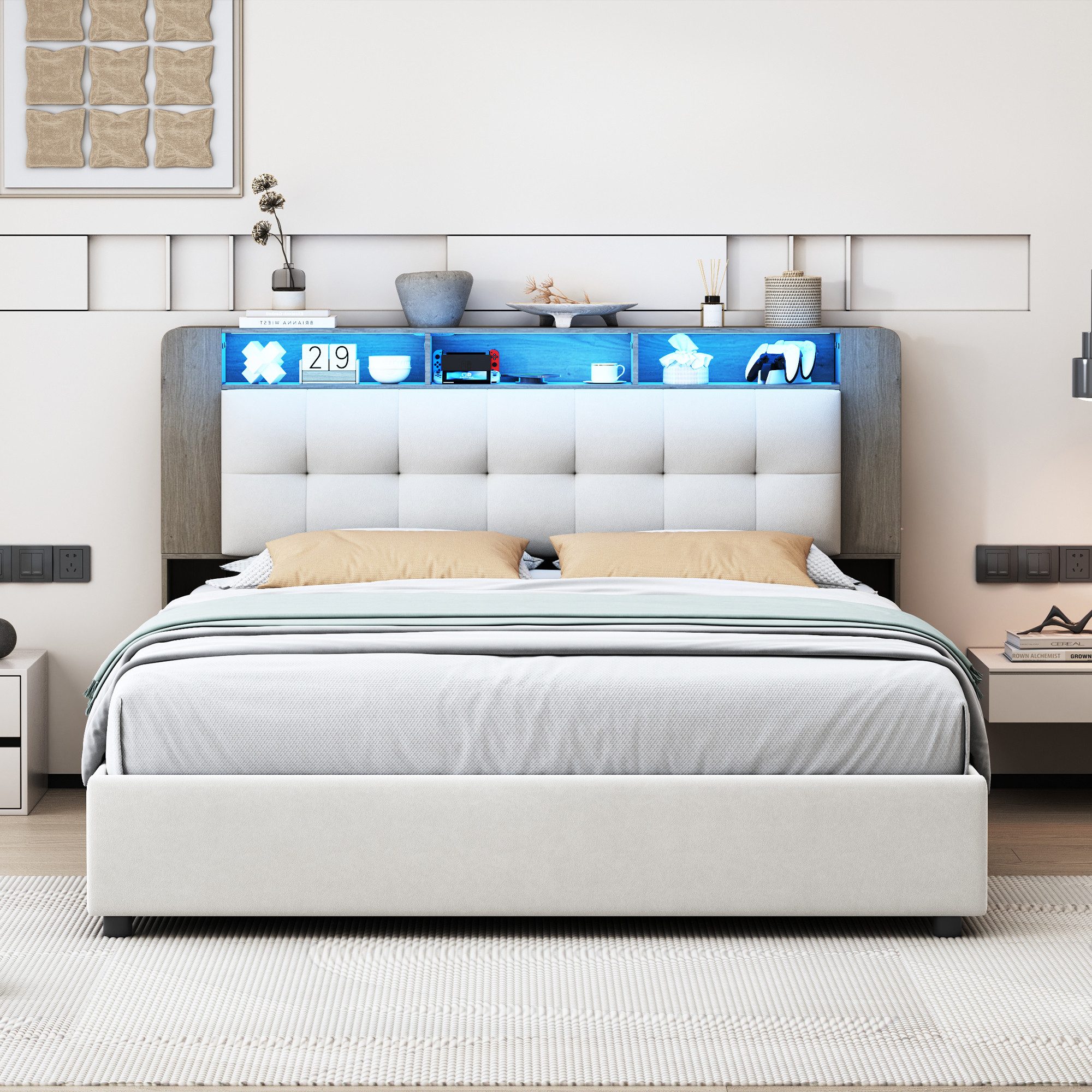 FUROKOY Stauraumbett Polsterbett Doppelbett Mit Drahtlose Ladefunktion (Set günstig online kaufen