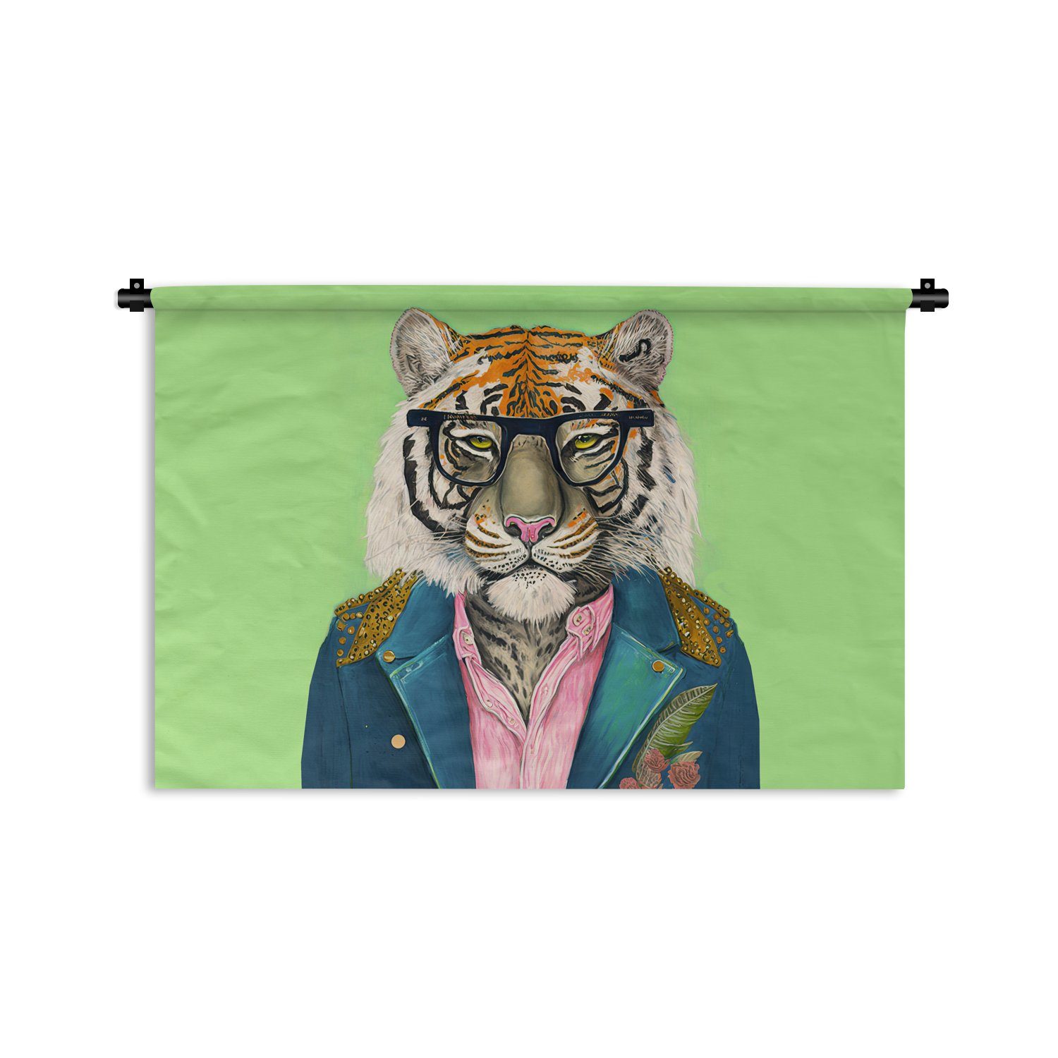 MuchoWow Wanddekoobjekt Blumen - Brillen - Tiger - Tiere - Safari, Wanddeko für Wohnzimmer, Schlafzimmer, Kleid, Wandbehang, Kinderzimmer