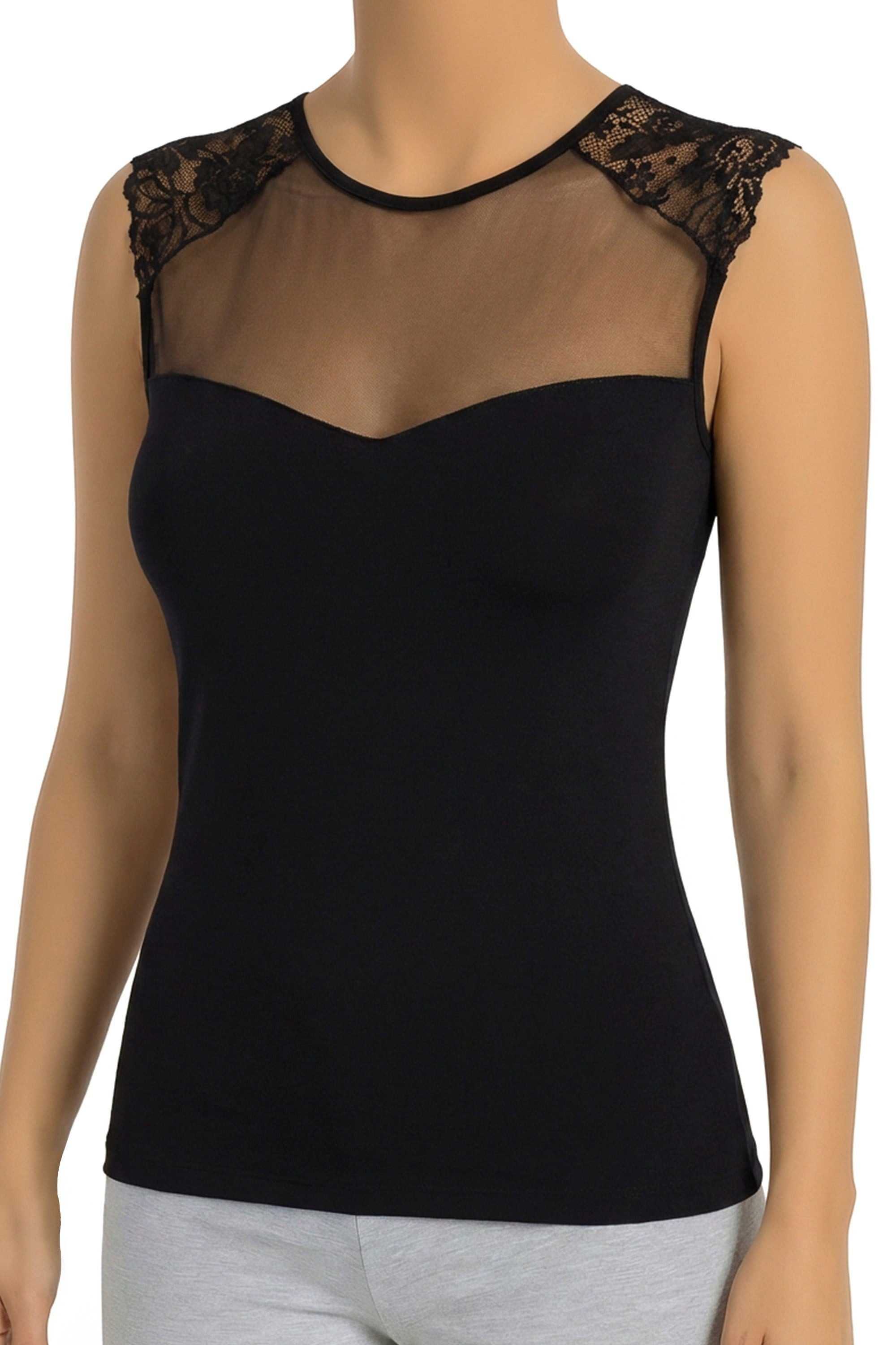 öts Tanktop Damen Baumwolle Top mit Spitzenbesatz