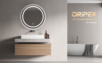 Dripex Badspiegel LED rund Badezimmerspiegel Beschlagfrei, mit Touch-Schalter