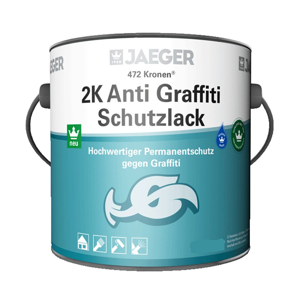 Jaegerlacke Fassadenfarbe 2K Anti-Graffiti Schutzlack 472, dauerhafter Schutzanstrich 2,5 Liter, farbloser hochwertiger Schutzantrich gegen Graffiti