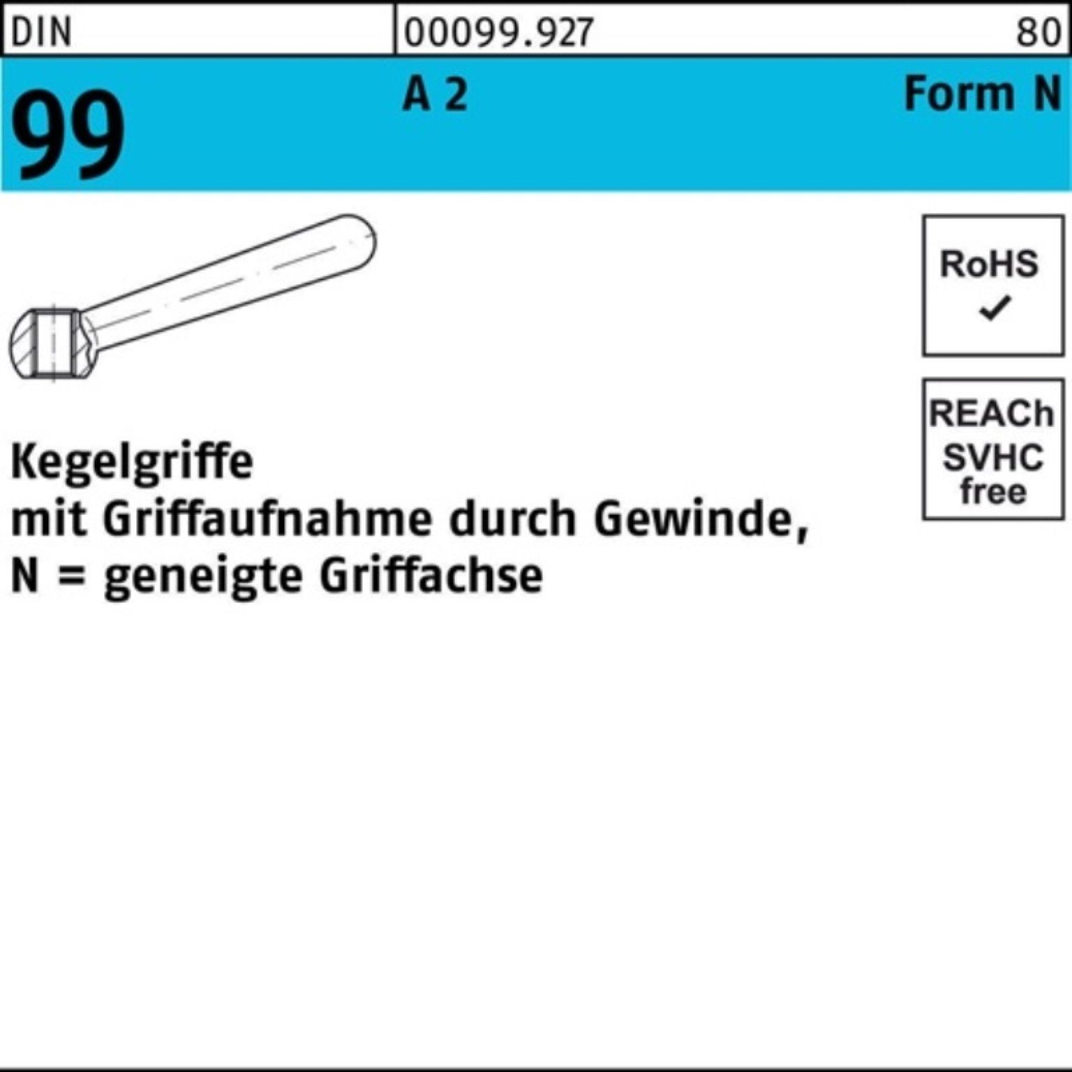 Reyher Griff 100er Pack Kegelgriff DIN 99 N 100 M12 A 2 geneigte Griffachse 1 Stüc