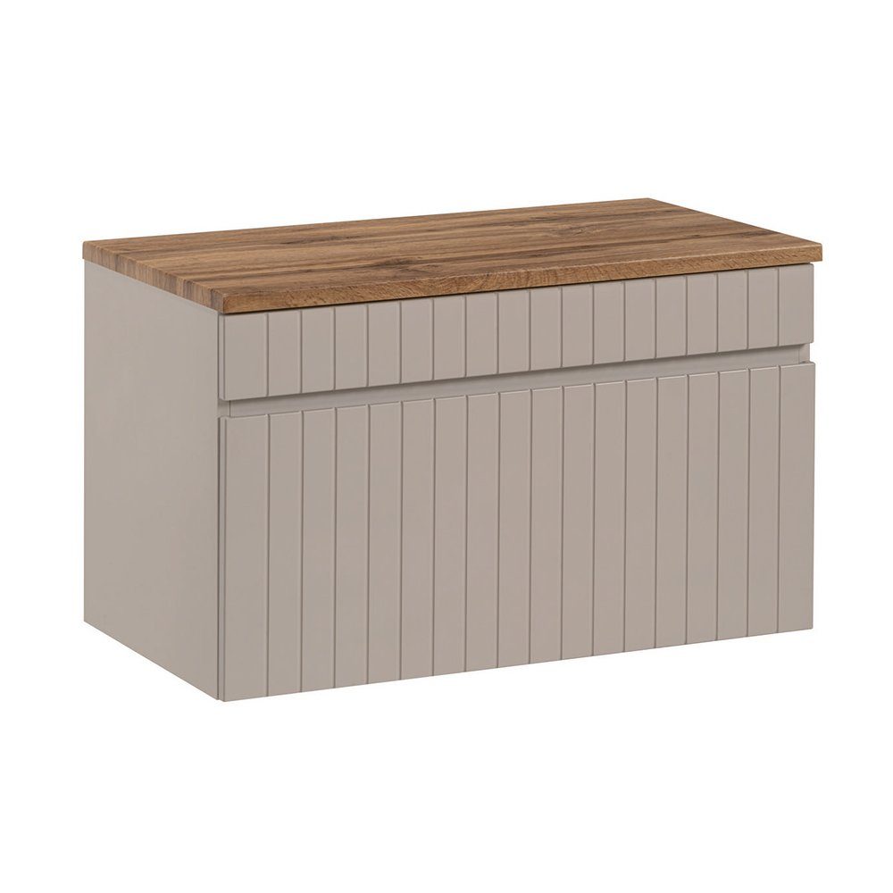 Lomadox Waschbeckenschrank IRAKLIO-56-CASHMERE Kaschmir, Eiche Nb., Rillen Design, 1 Auszug, B/H/T 80,4/48,5/46 cm