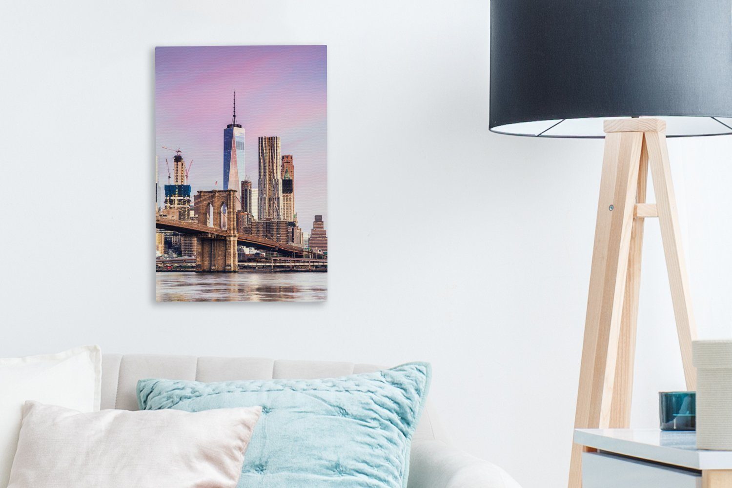OneMillionCanvasses® Leinwandbild Brooklyn und (1 Zackenaufhänger, inkl. St), bespannt Skyline, Leinwandbild Bridge cm Gemälde, die fertig New Yorker 20x30