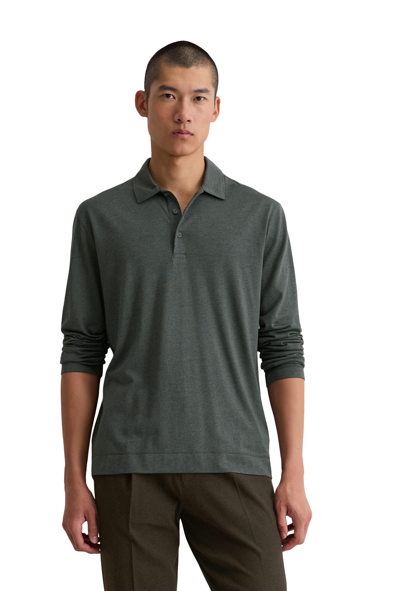 Marc O'Polo Langarm-Poloshirt aus weichem Wool Blend Jersey