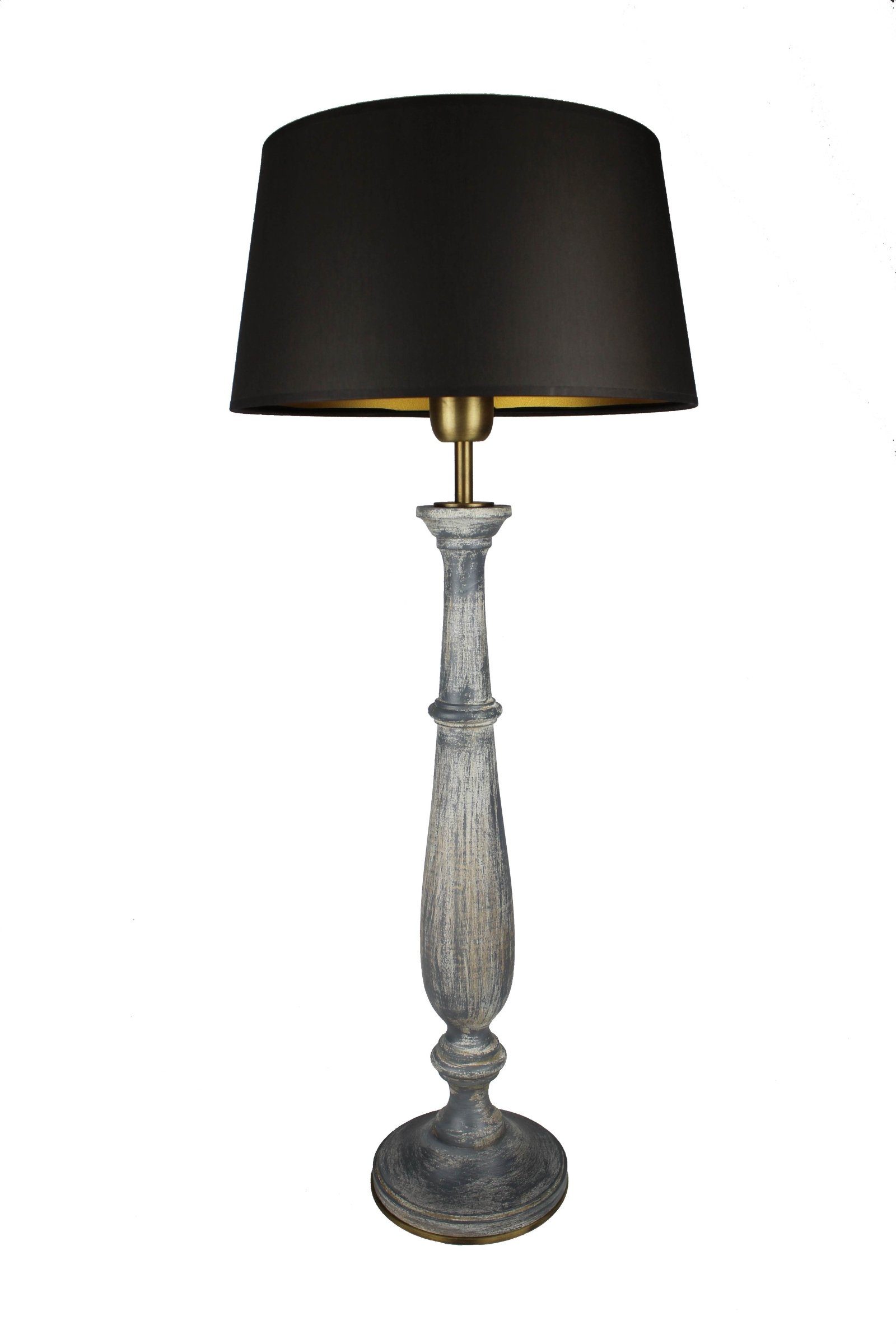 Signature Home Collection Schreibtischlampe Tischlampe Holz grau gedrechselt mit Schirm schwarz, ohne Leuchtmittel, warmweiß, handgefertigte Leuchte aus Italien | Tischlampen