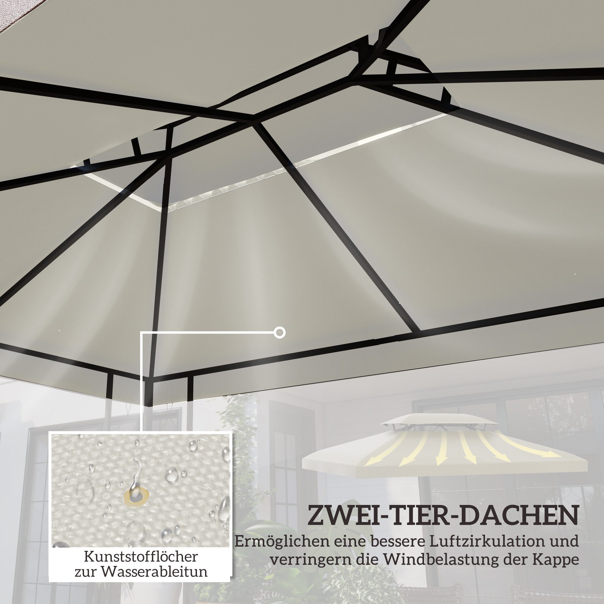Outsunny Pavillon-Ersatzdach Ersatzdach 3 x 4 m wasserabweisend Pavillondach mit Doppeldach, 180 g/m², 400 x 400 cm (Ersatzdach, Gartenpavillonersatzdach), für  – Bild 3 von 5