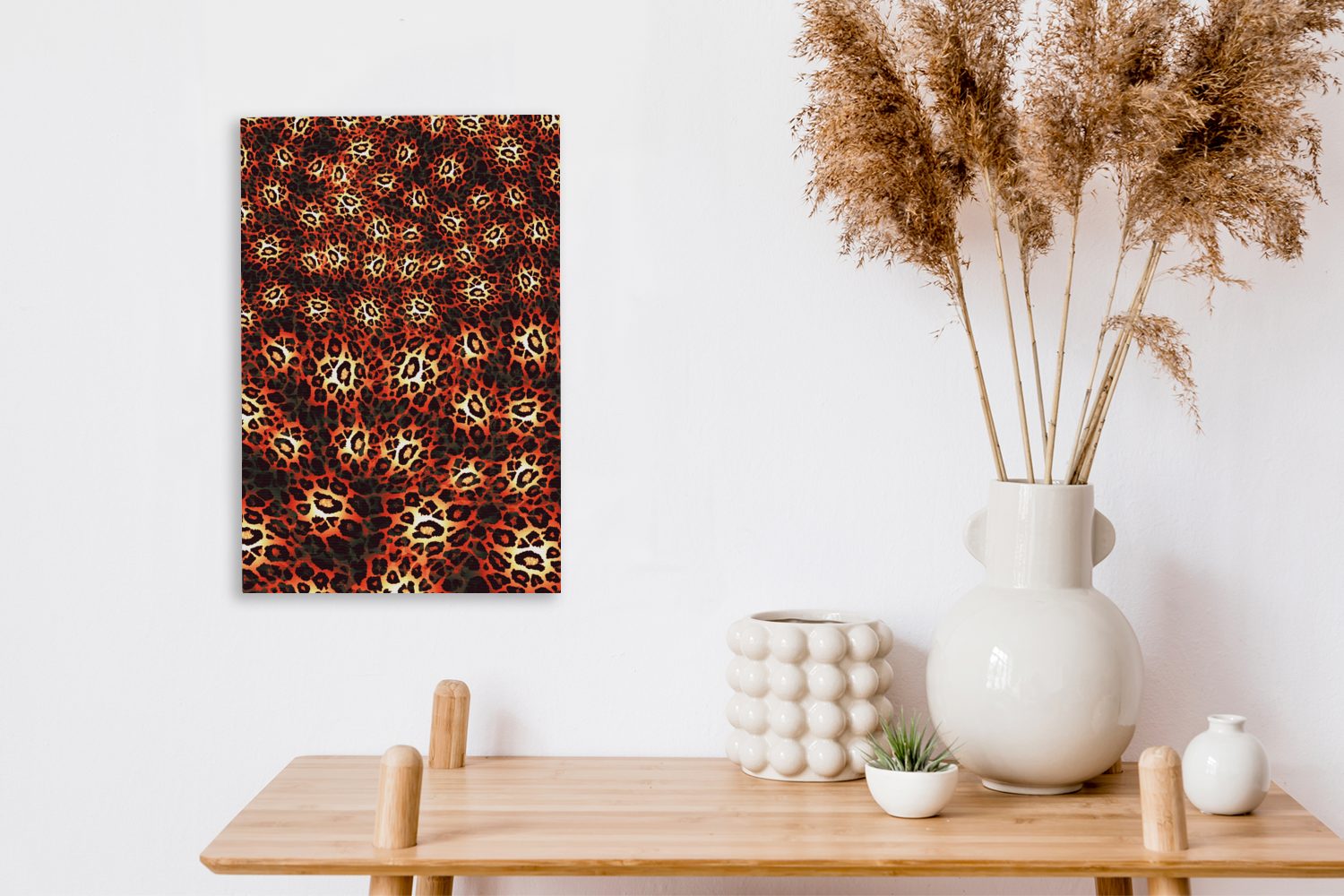 OneMillionCanvasses® Leinwandbild Leopard - - Gemälde, St), bespannt (1 Muster inkl. 20x30 Leinwandbild fertig Rot, Zackenaufhänger, cm