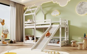 Ulife Etagenbett Kinderbett Baumhaus mit Rutsche und Leiter 90 x 200 cm, Hochbett für Kinder, 2 x Lattenrost, Weiß